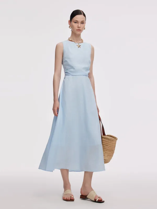 100% Linen Cross Back Women Maxi Dress sold by Goelia