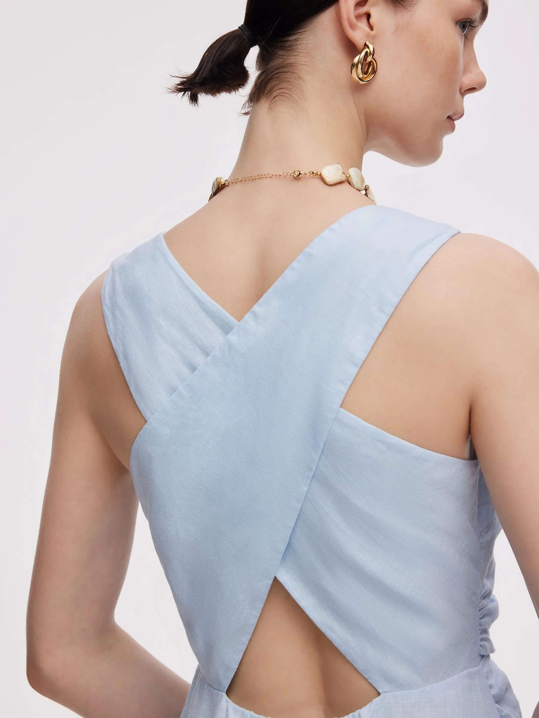 100% Linen Cross Back Women Maxi Dress sold by Goelia product image thumbnail 3