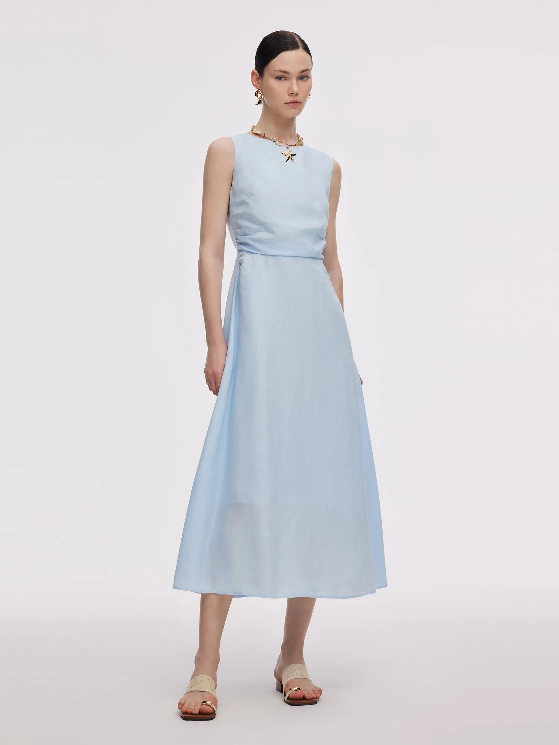 100% Linen Cross Back Women Maxi Dress sold by Goelia product image thumbnail 4