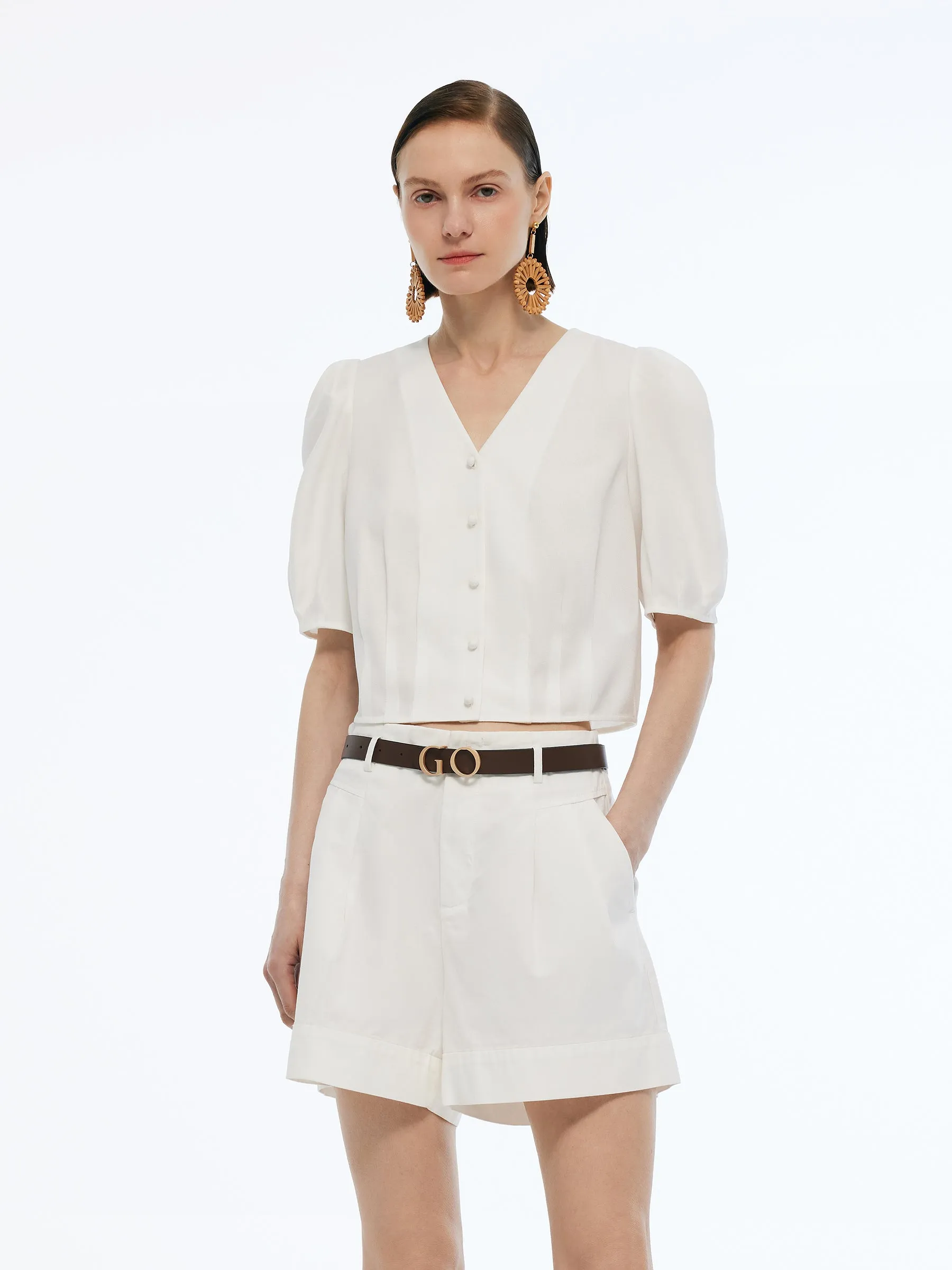 100% Acetate V-Neck Women Shirt sold by Goelia