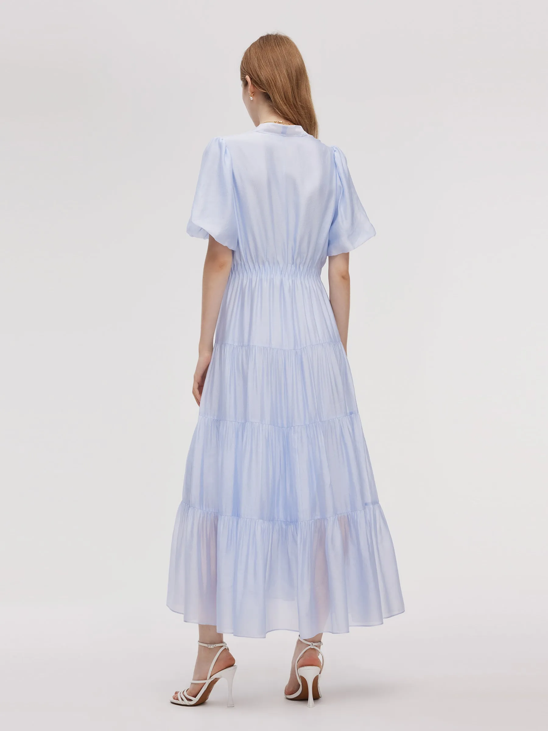 A-Line V-Neck Women Pleated Tiered Maxi Dress sold by Goelia product image thumbnail 3