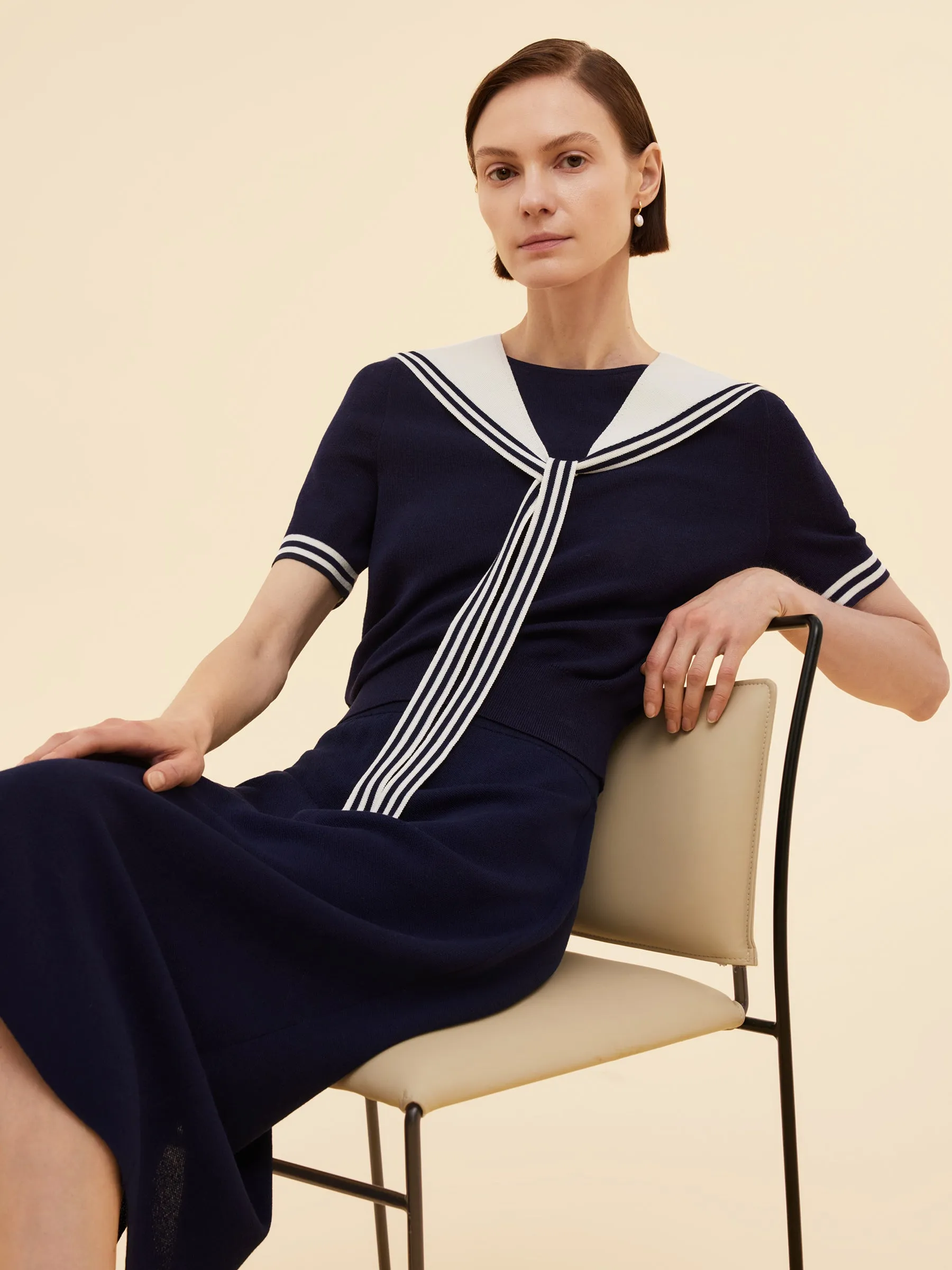 Tencel Blend Knit Top And Column Skirt Two-Piece Set sold by Goelia product image thumbnail 5