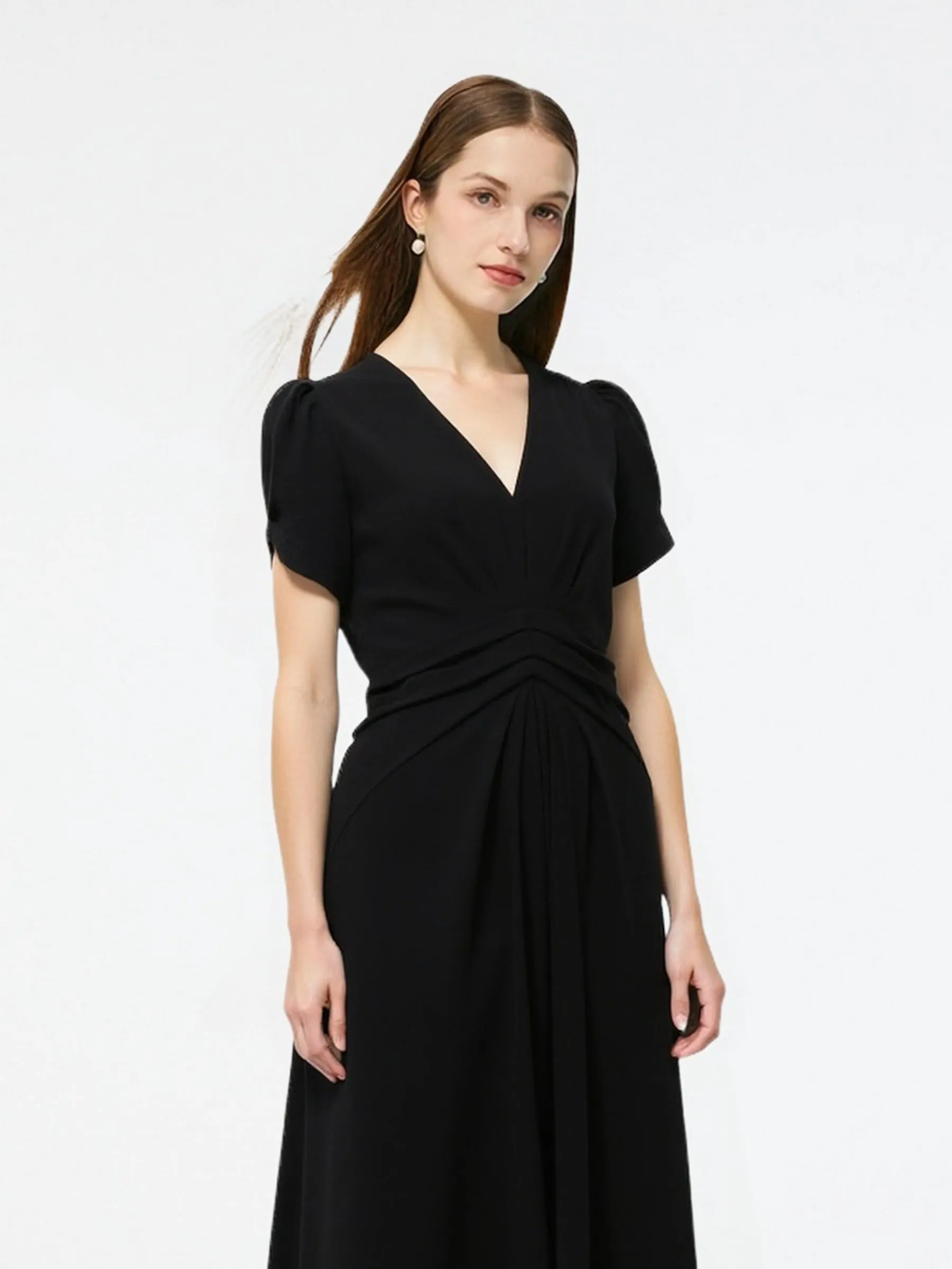 Pleated V-Neck Women Knit Maxi Dress sold by Goelia product image thumbnail 3