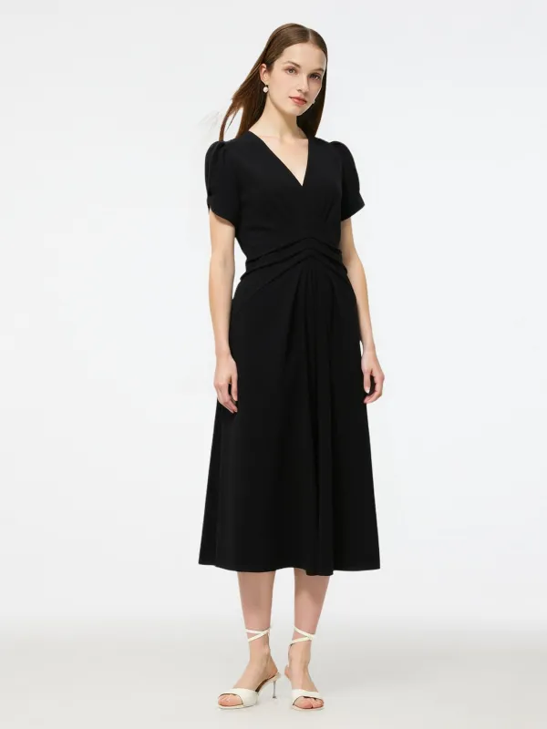 Pleated V-Neck Women Knit Maxi Dress sold by Goelia