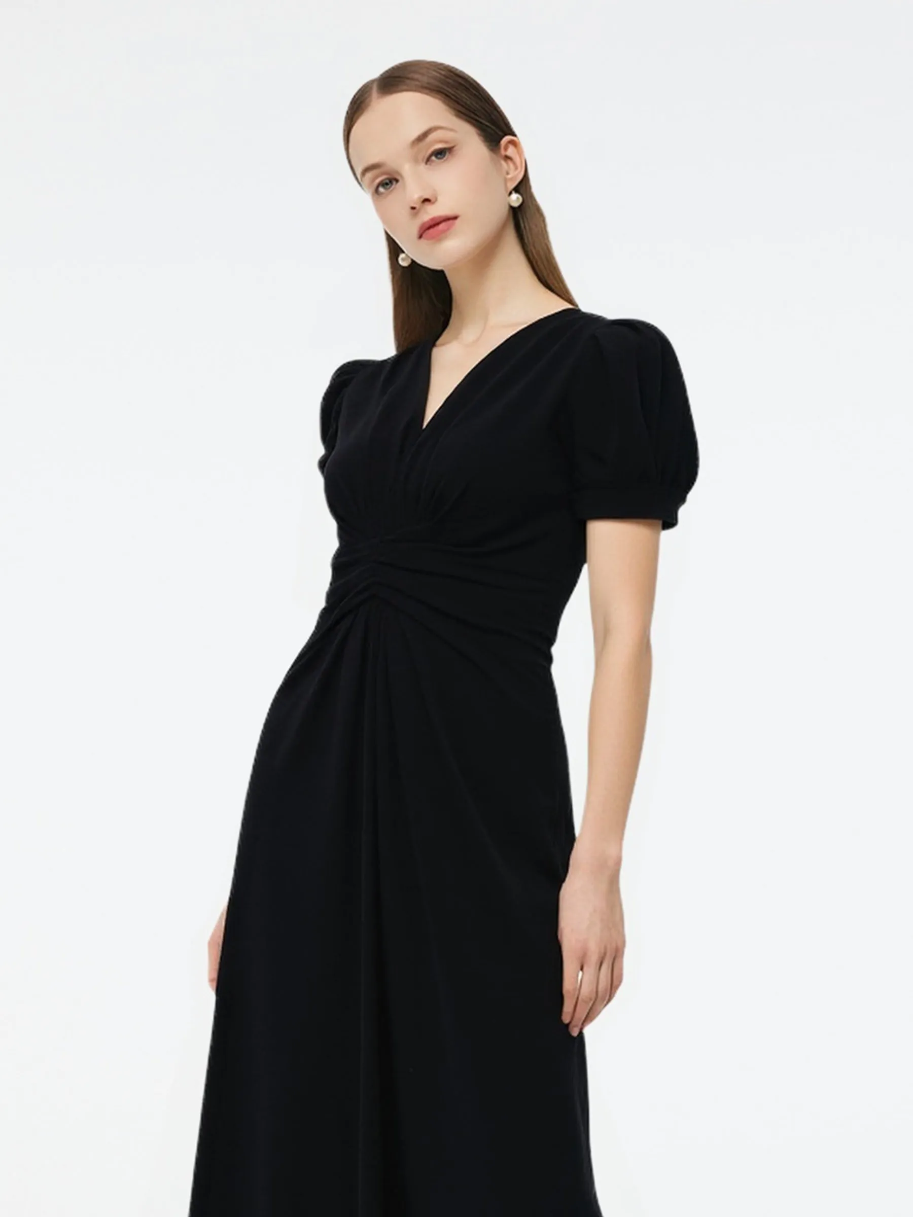 Pleated V-Neck Women Knit Maxi Dress sold by Goelia product image thumbnail 4