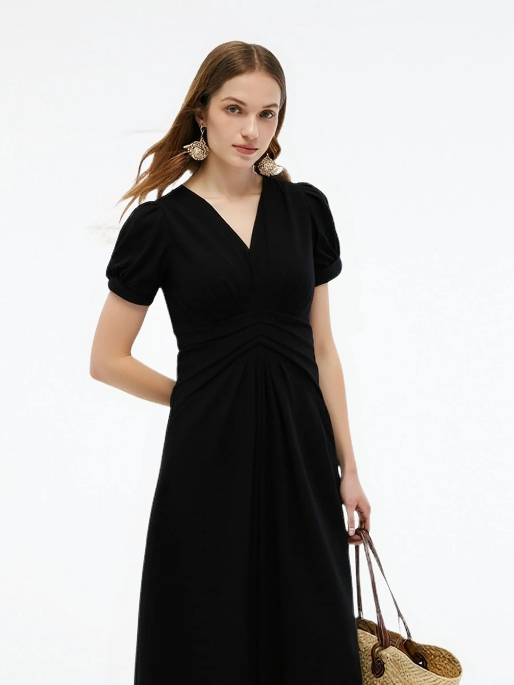 Pleated V-Neck Women Knit Maxi Dress sold by Goelia product image thumbnail 2