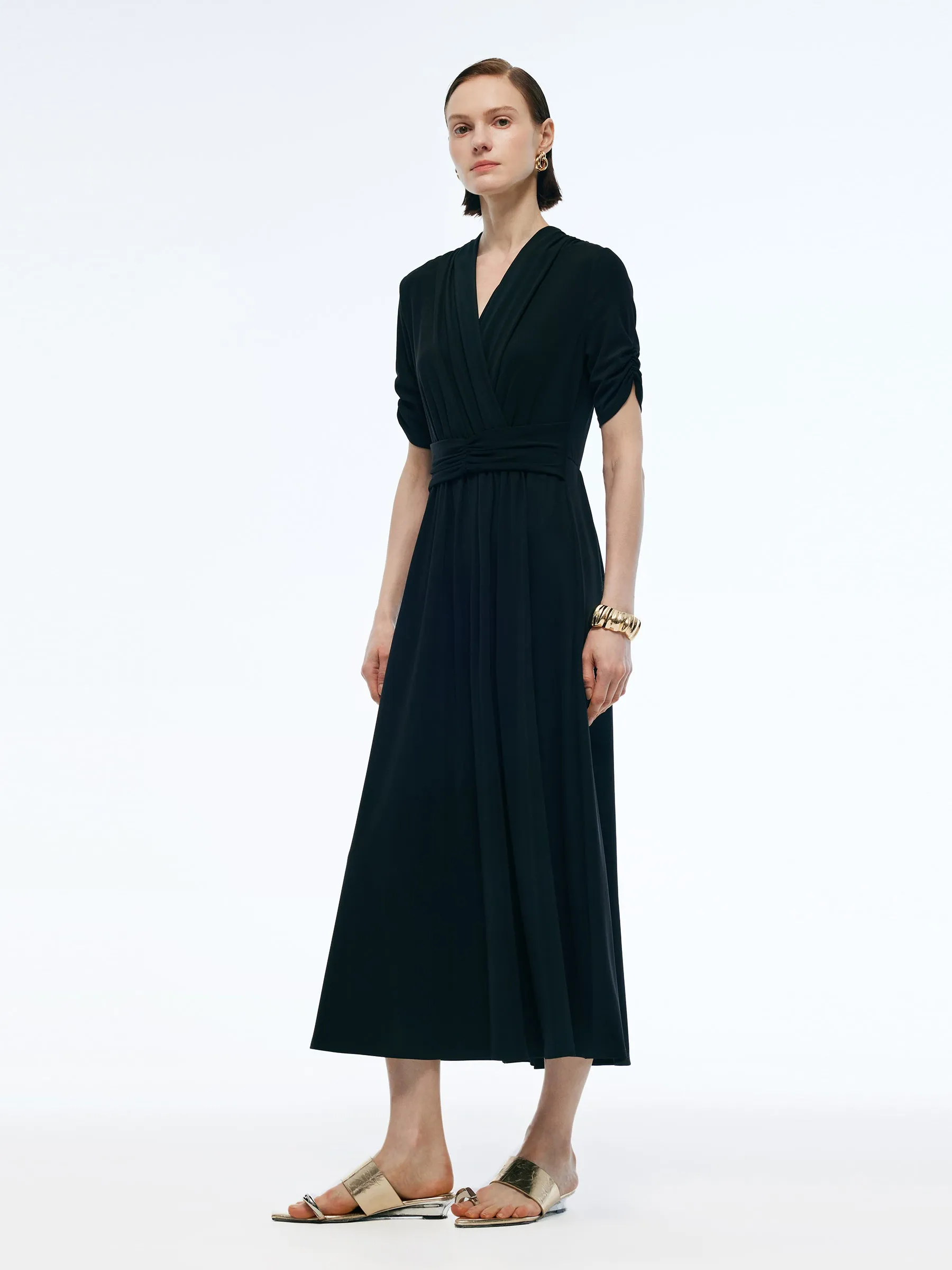 Acetate Blend V-Neck Women Pleat Front Maxi Dress sold by Goelia product image thumbnail 2