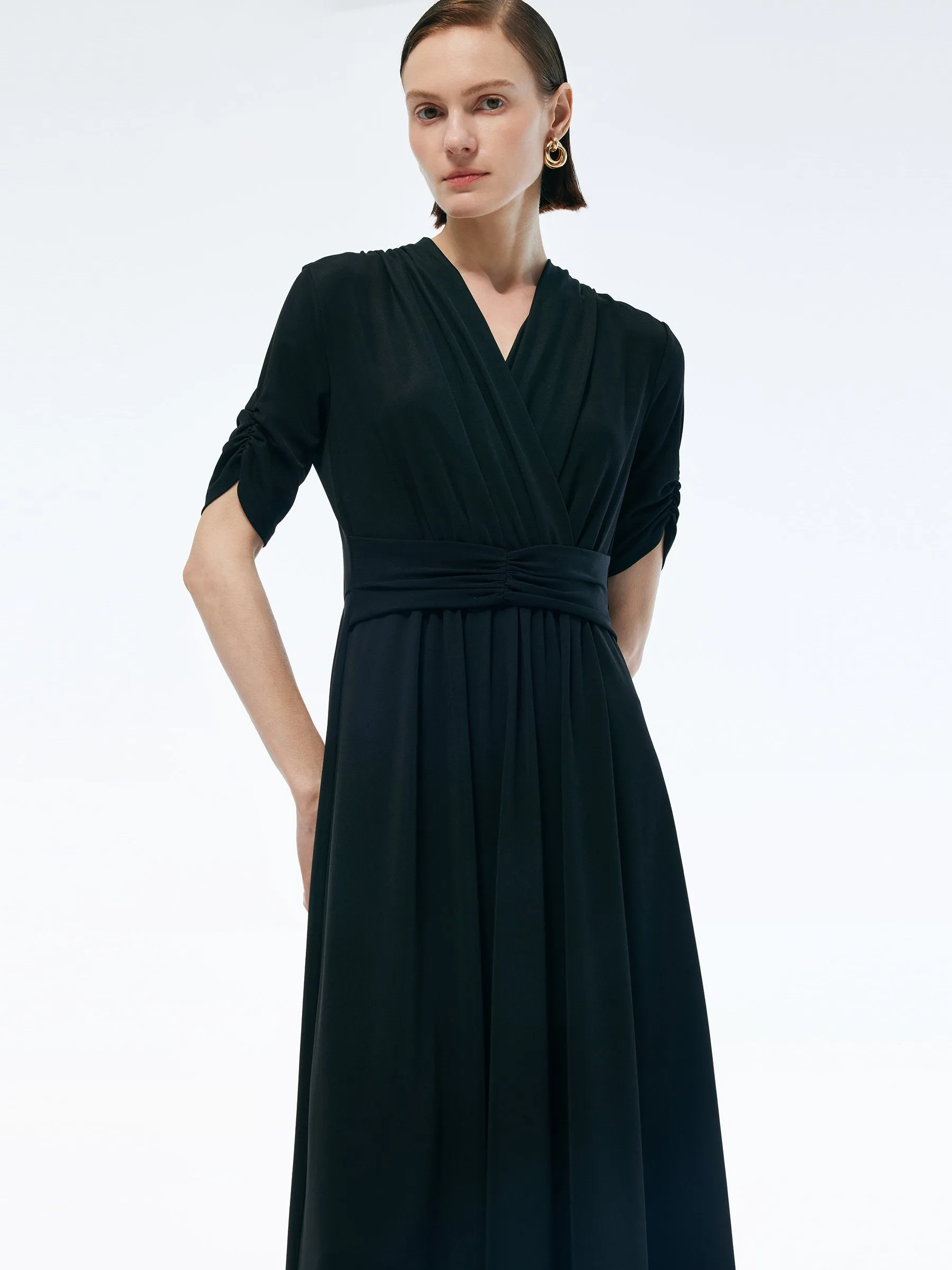 Acetate Blend V-Neck Women Pleat Front Maxi Dress sold by Goelia product image thumbnail 4
