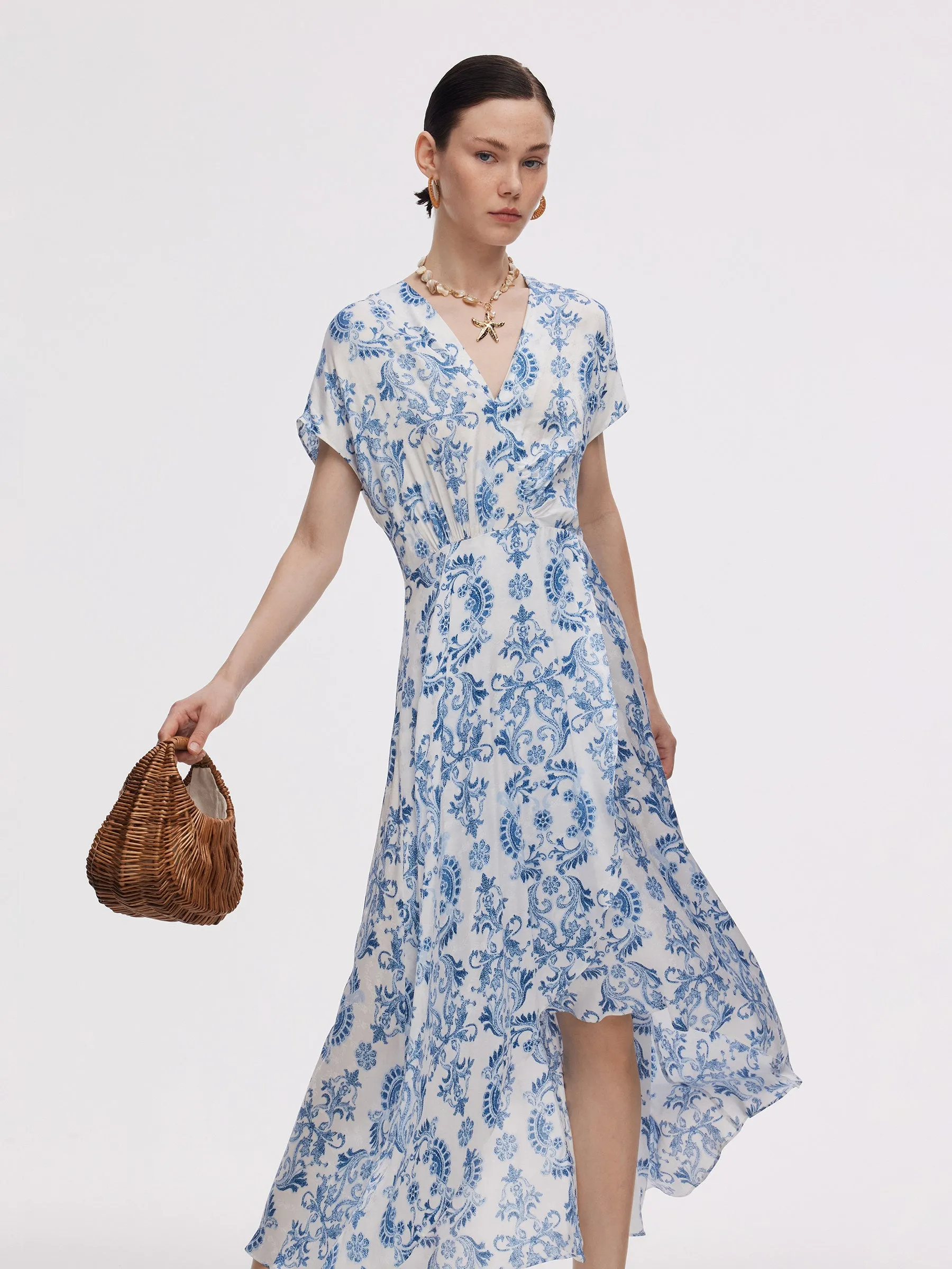 Floral Print Asymmetric Hem Women V-Neck Maxi Dress sold by Goelia