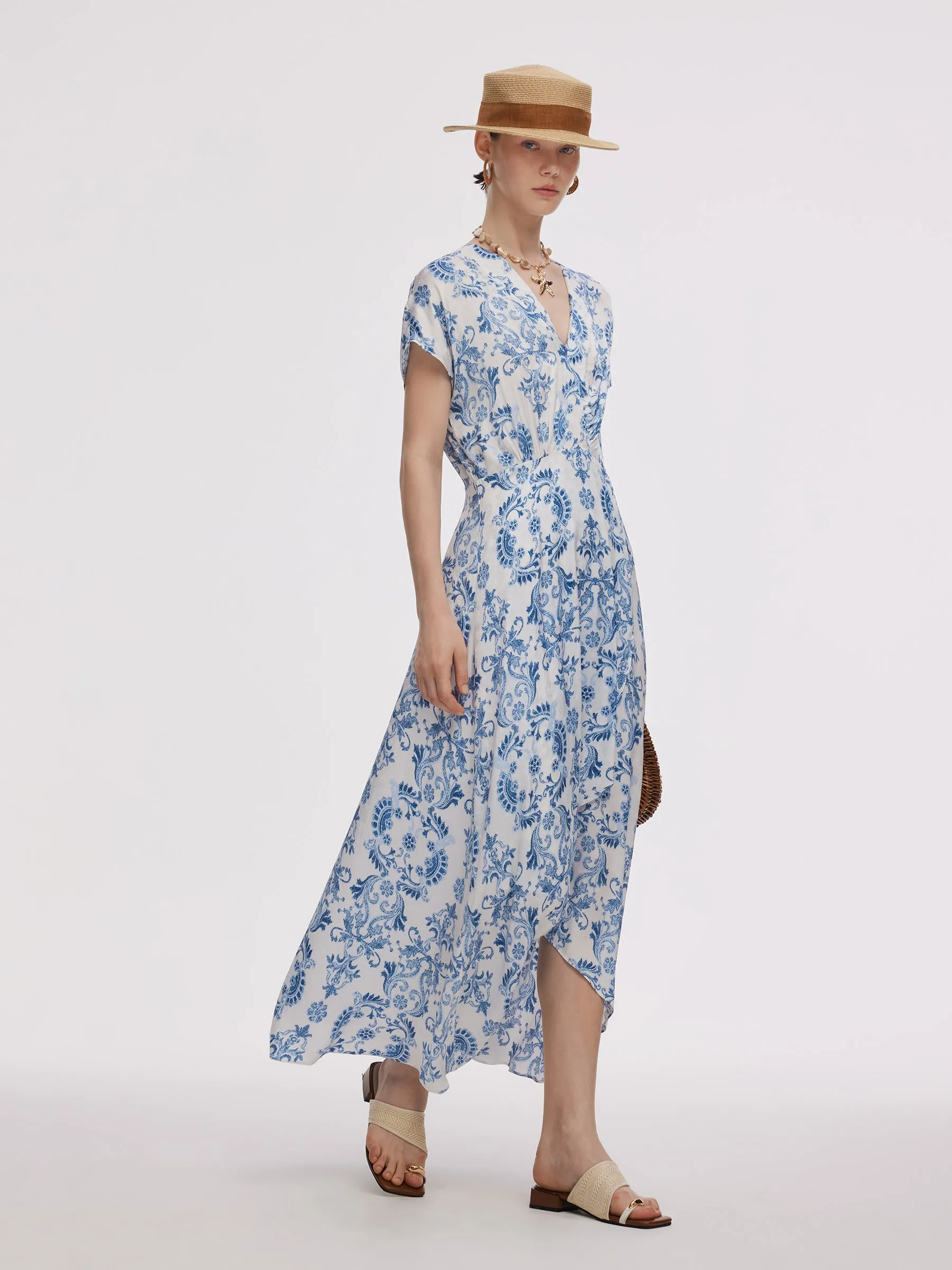 Floral Print Asymmetric Hem Women V-Neck Maxi Dress sold by Goelia product image thumbnail 4