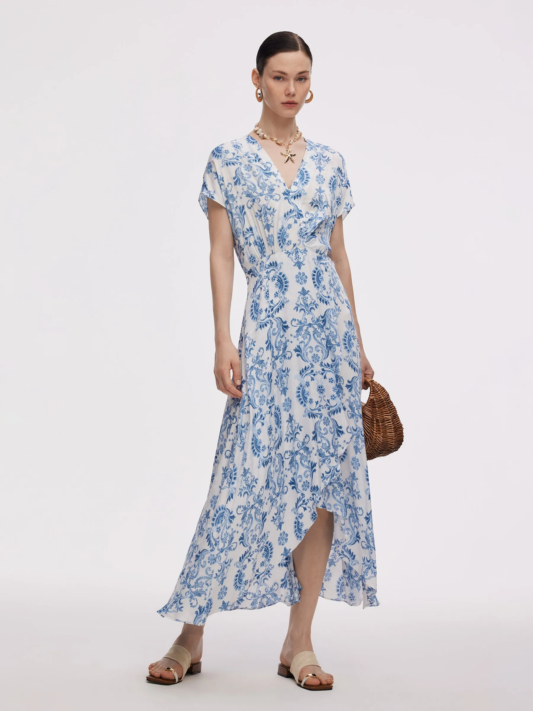 Floral Print Asymmetric Hem Women V-Neck Maxi Dress sold by Goelia product image thumbnail 2