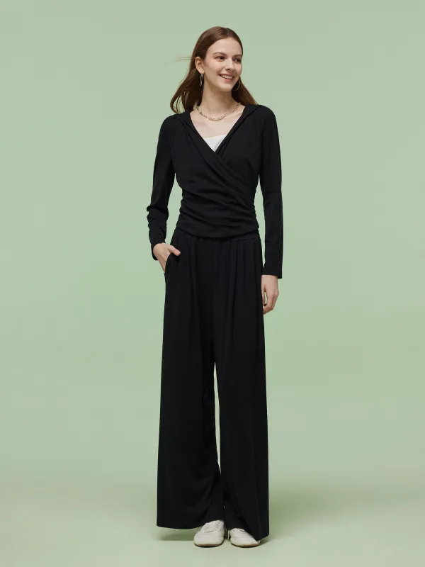 Tencel Blend Hoodie And Wide Leg Pants Two-Piece Set sold by Goelia