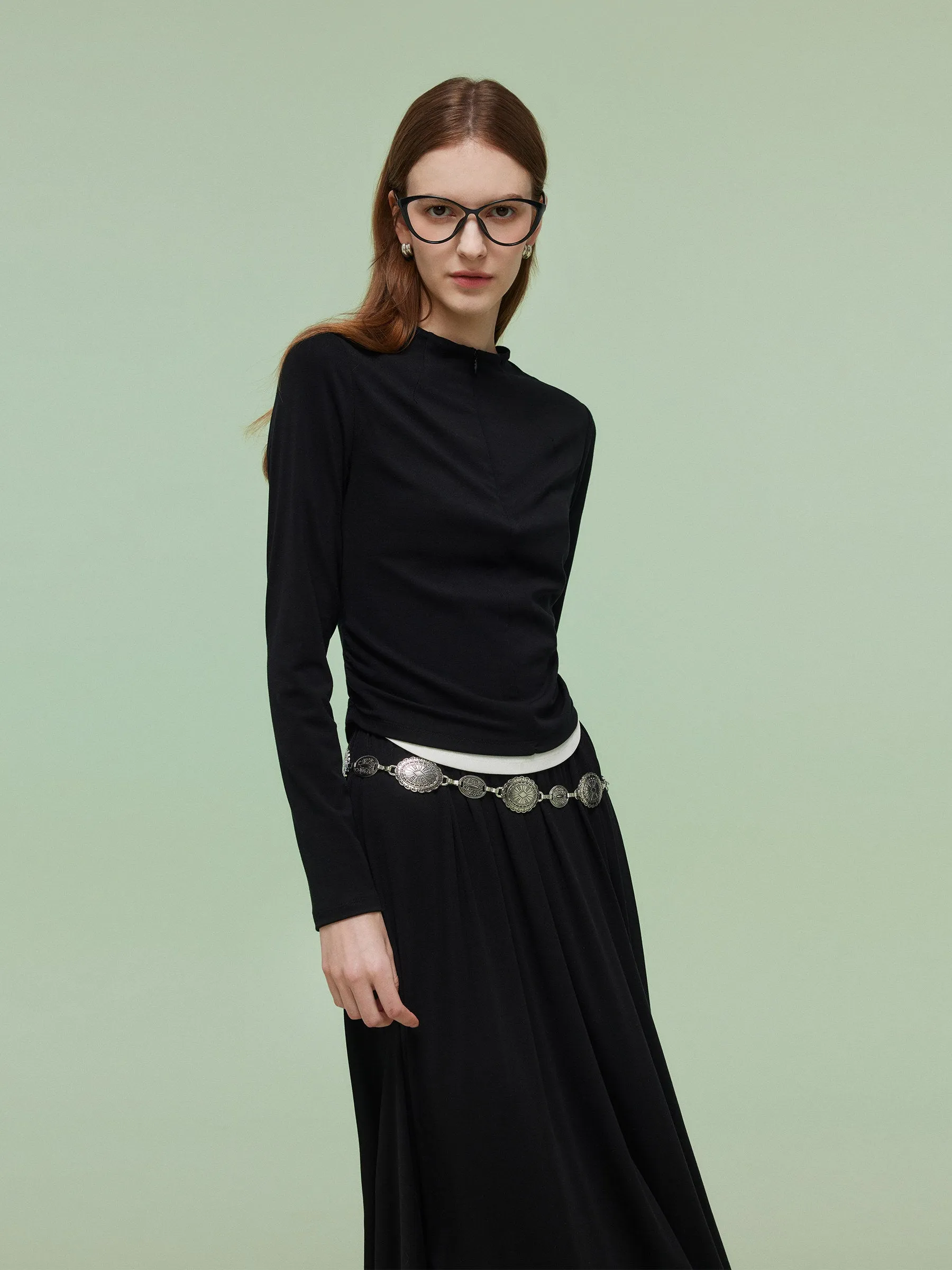 Tencel Blend Half-Zip Women Knit Top And Skirt Two-Piece Set sold by Goelia product image thumbnail 4