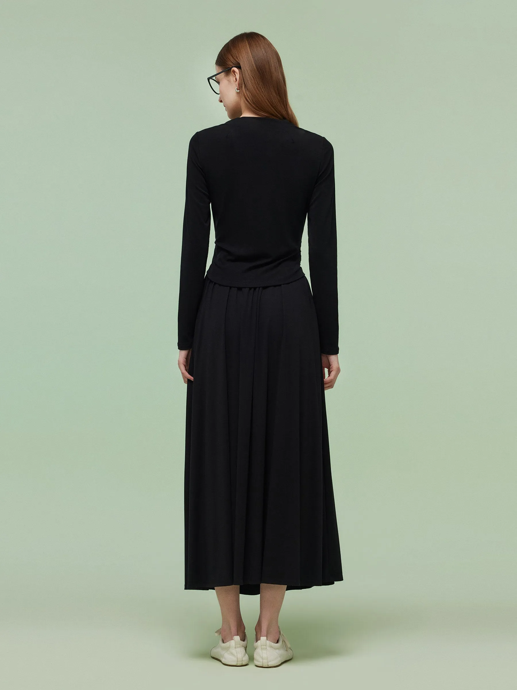Tencel Blend Half-Zip Women Knit Top And Skirt Two-Piece Set sold by Goelia product image thumbnail 3