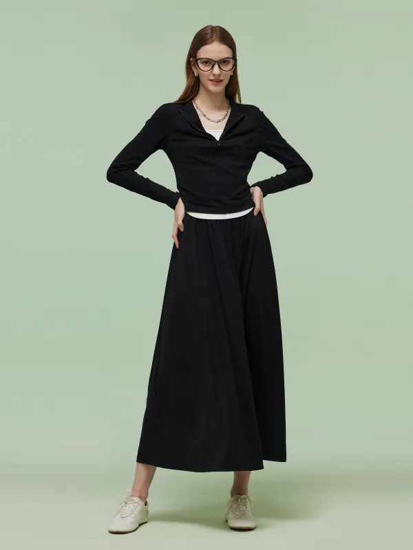 Tencel Blend Half-Zip Women Knit Top And Skirt Two-Piece Set sold by Goelia