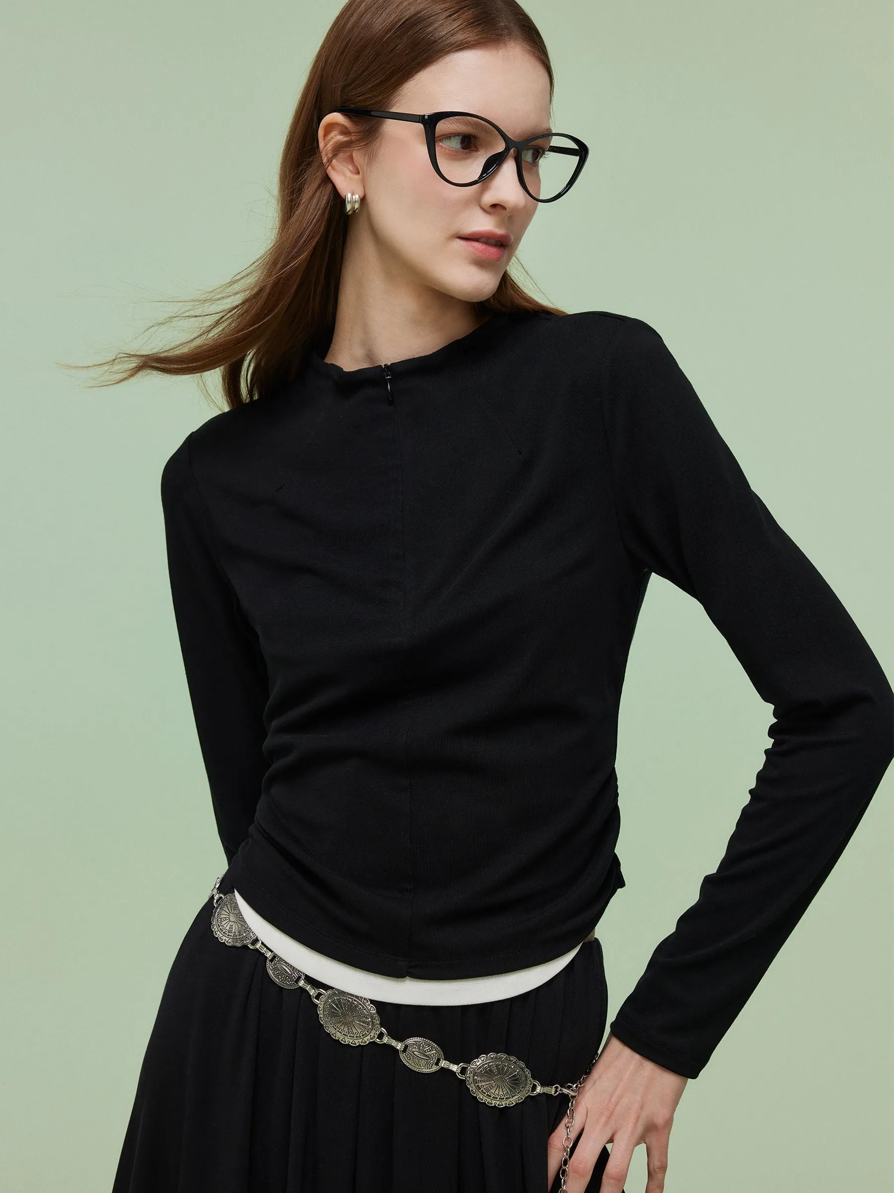Tencel Blend Half-Zip Women Knit Top And Skirt Two-Piece Set sold by Goelia product image thumbnail 5