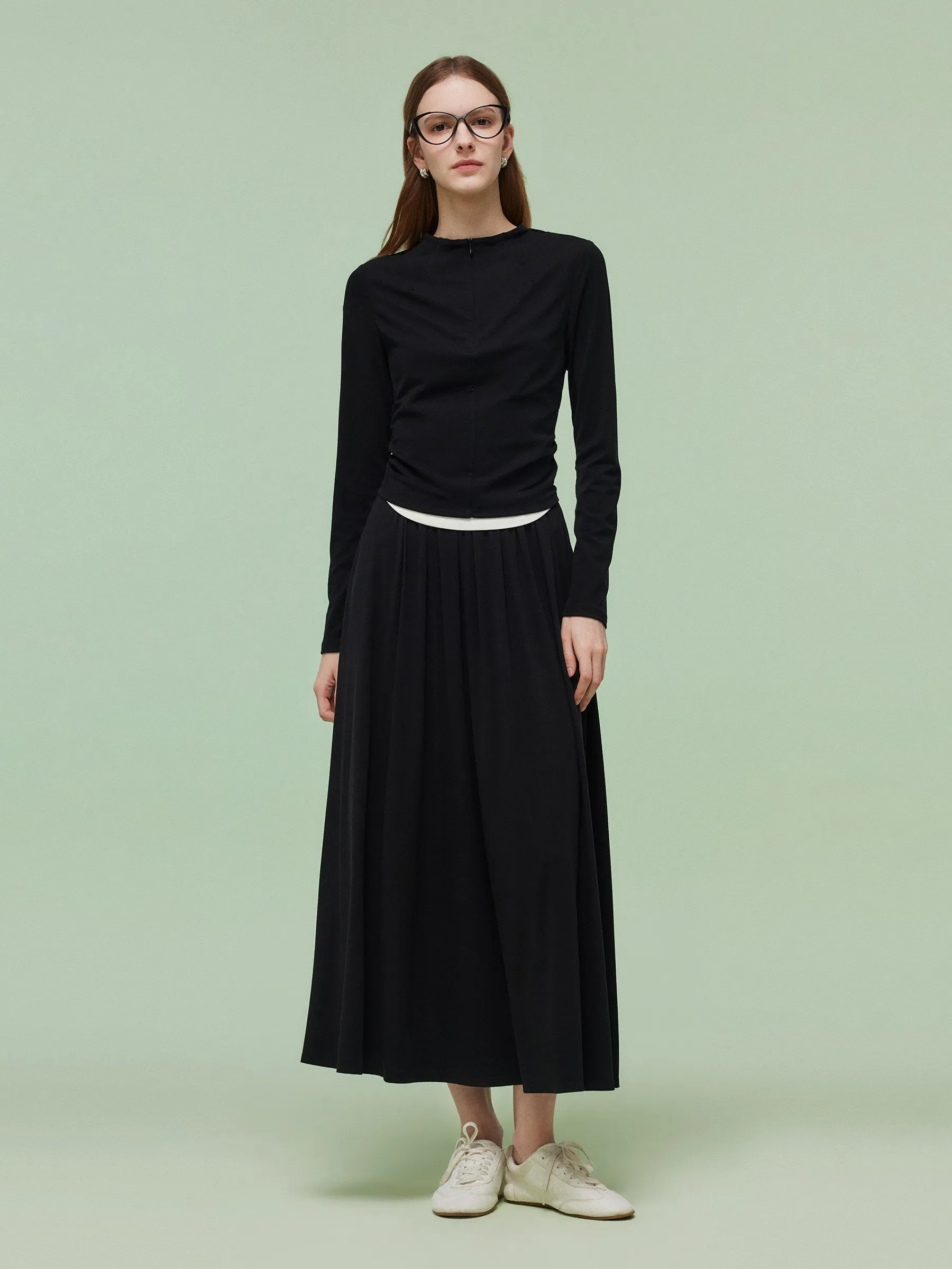 Tencel Blend Half-Zip Women Knit Top And Skirt Two-Piece Set sold by Goelia product image thumbnail 2