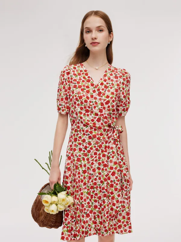 Tencel And Linen Blend Women Rose Print Midi Dress sold by Goelia