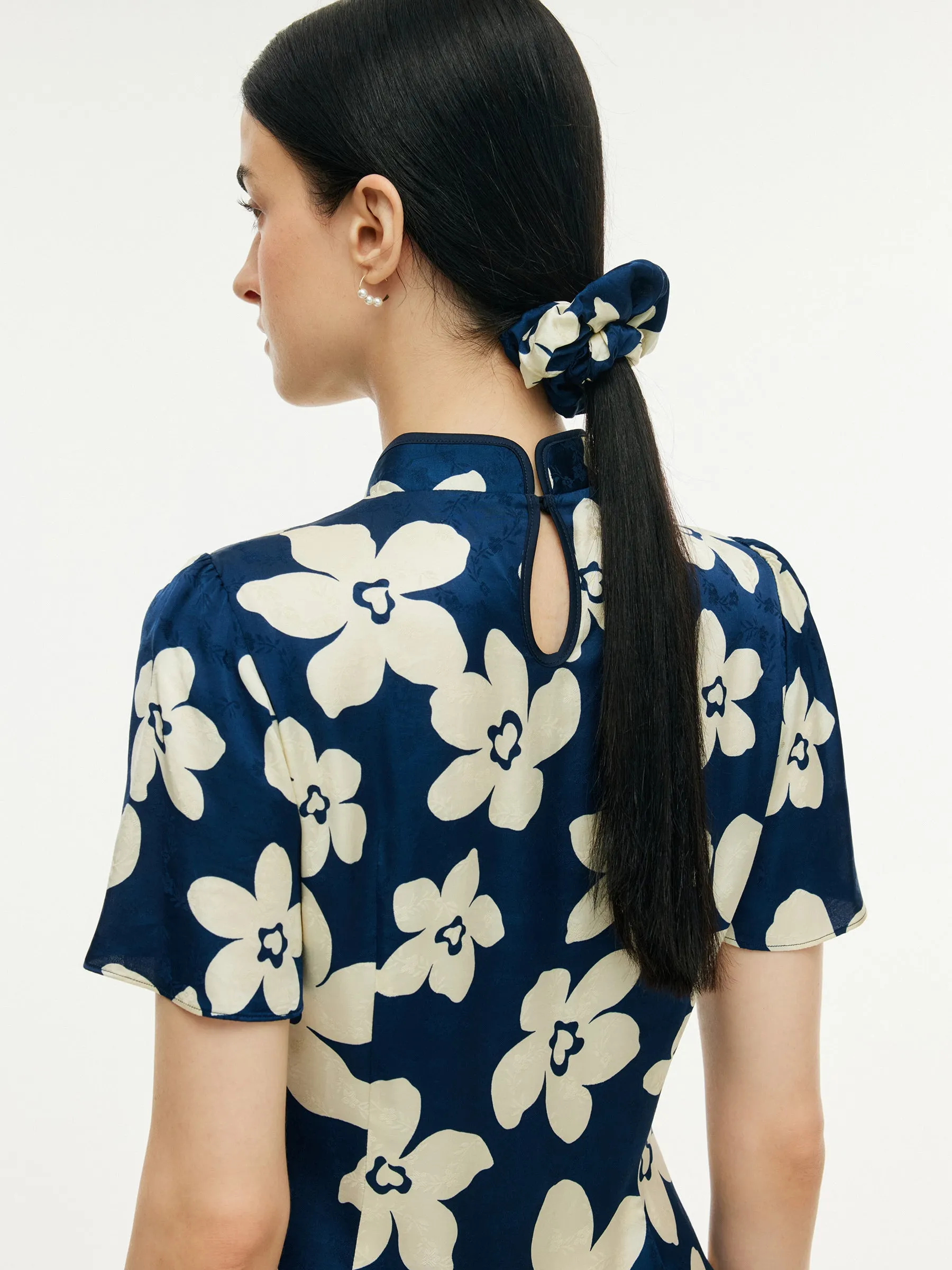 Floral Print Ruffle Sleeve Women Qipao Midi Dress sold by Goelia product image thumbnail 2