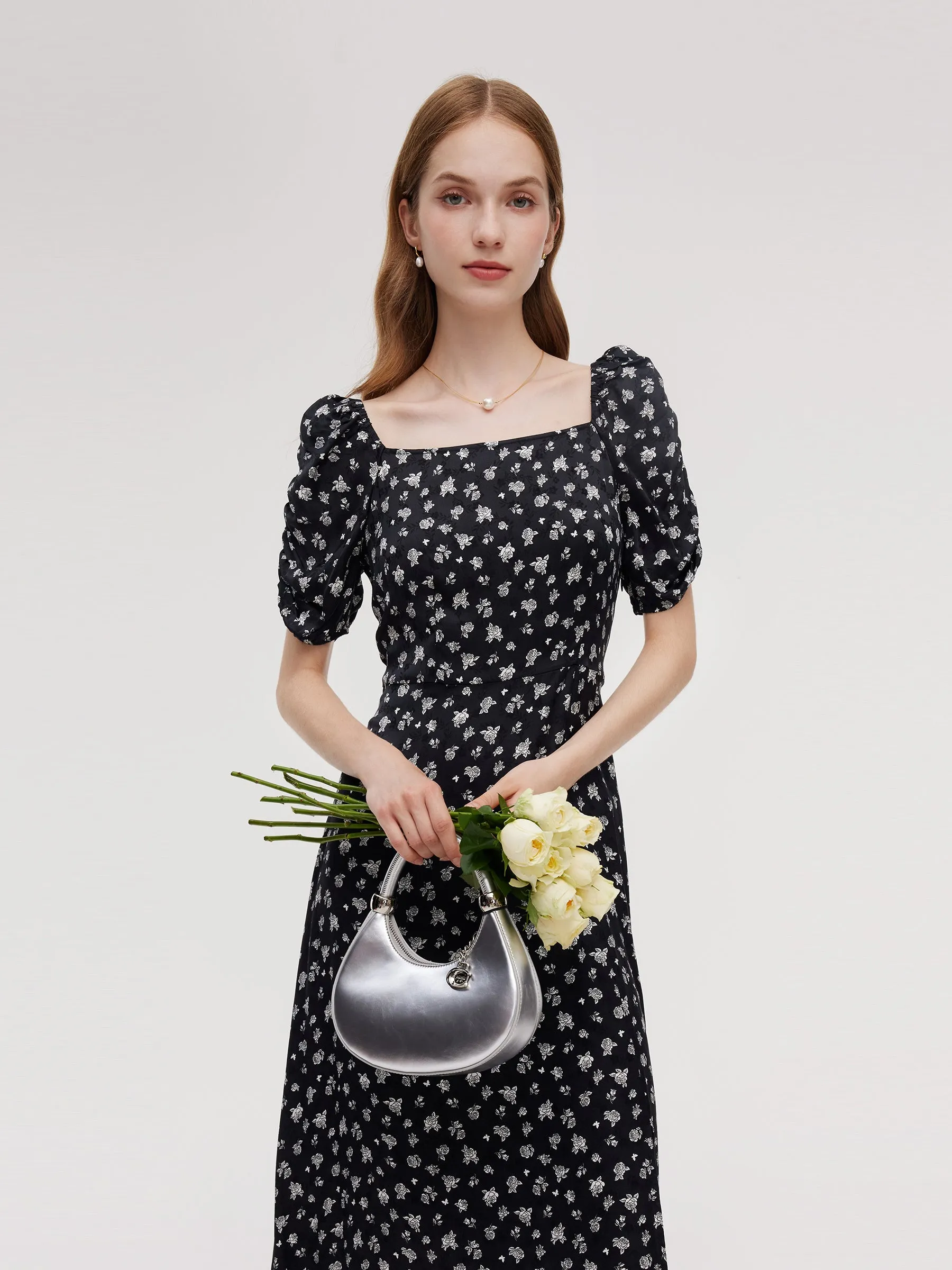 Floral Print Square Neck Women Side Slit Maxi Dress sold by Goelia product image thumbnail 4