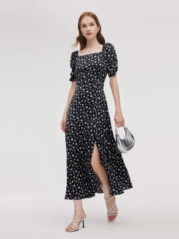 Floral Print Square Neck Women Side Slit Maxi Dress sold by Goelia