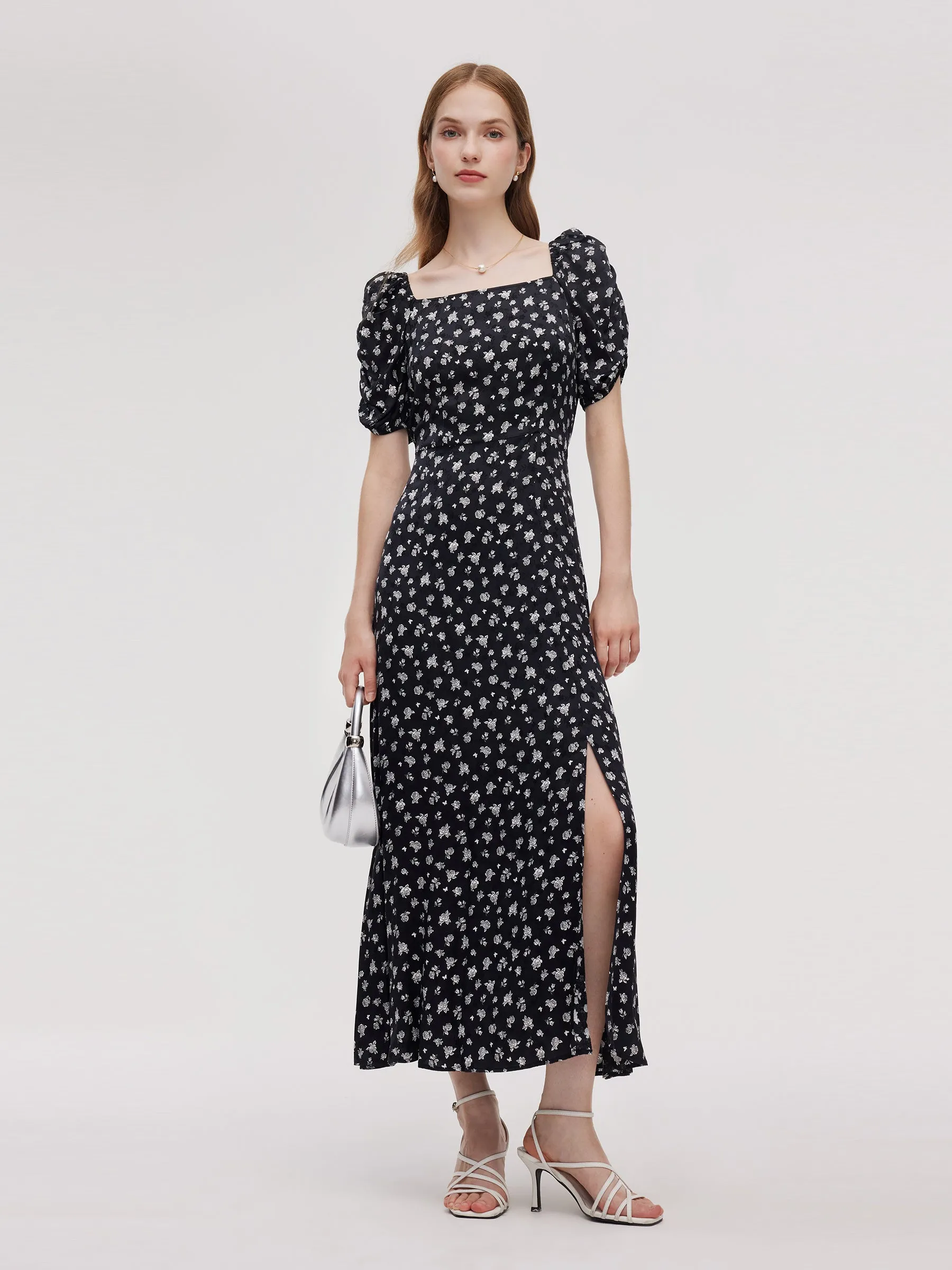 Floral Print Square Neck Women Side Slit Maxi Dress sold by Goelia product image thumbnail 2