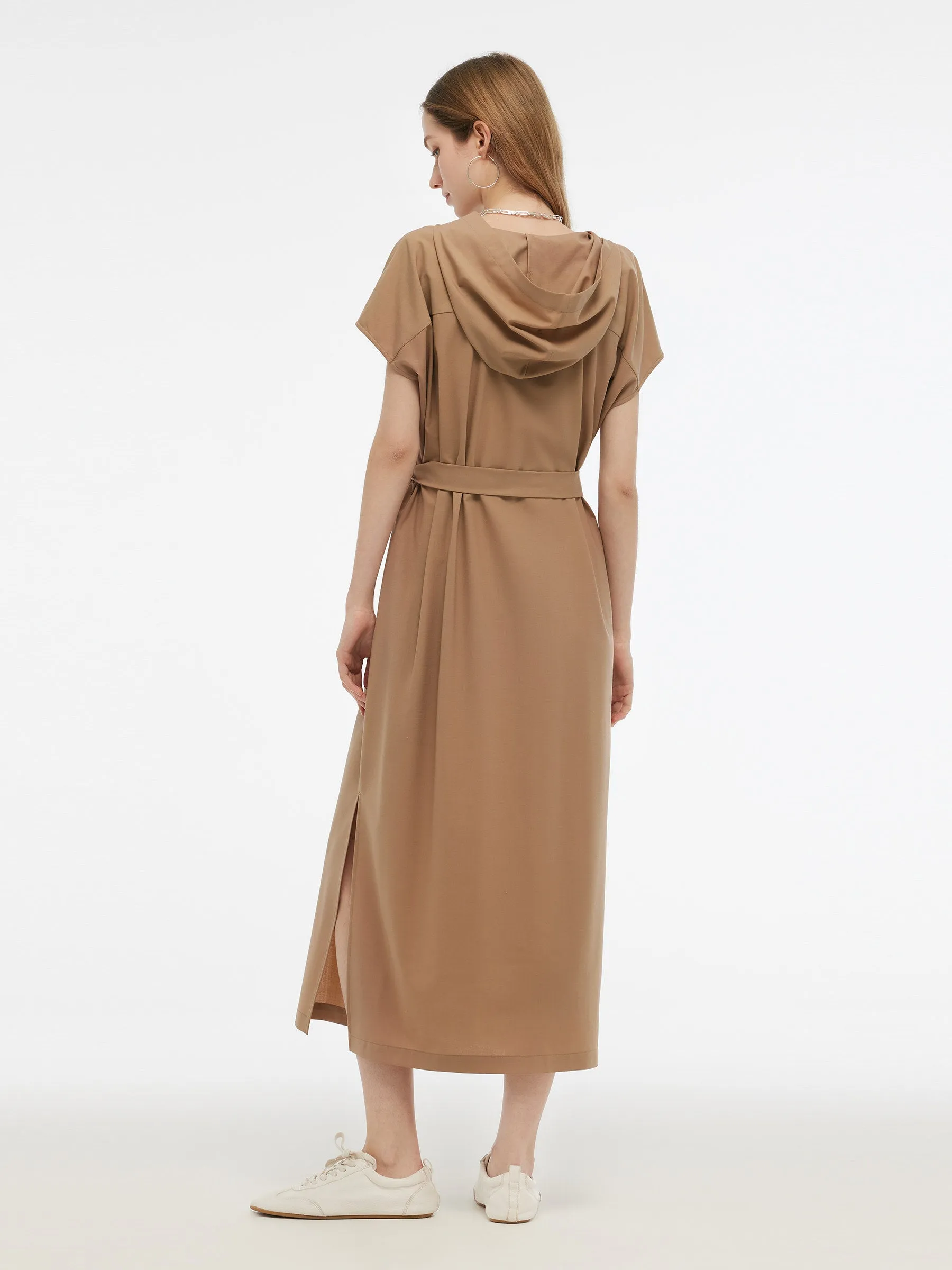 Worsted Wool Blend Women Hooded Belted Maxi Dress sold by Goelia product image thumbnail 3