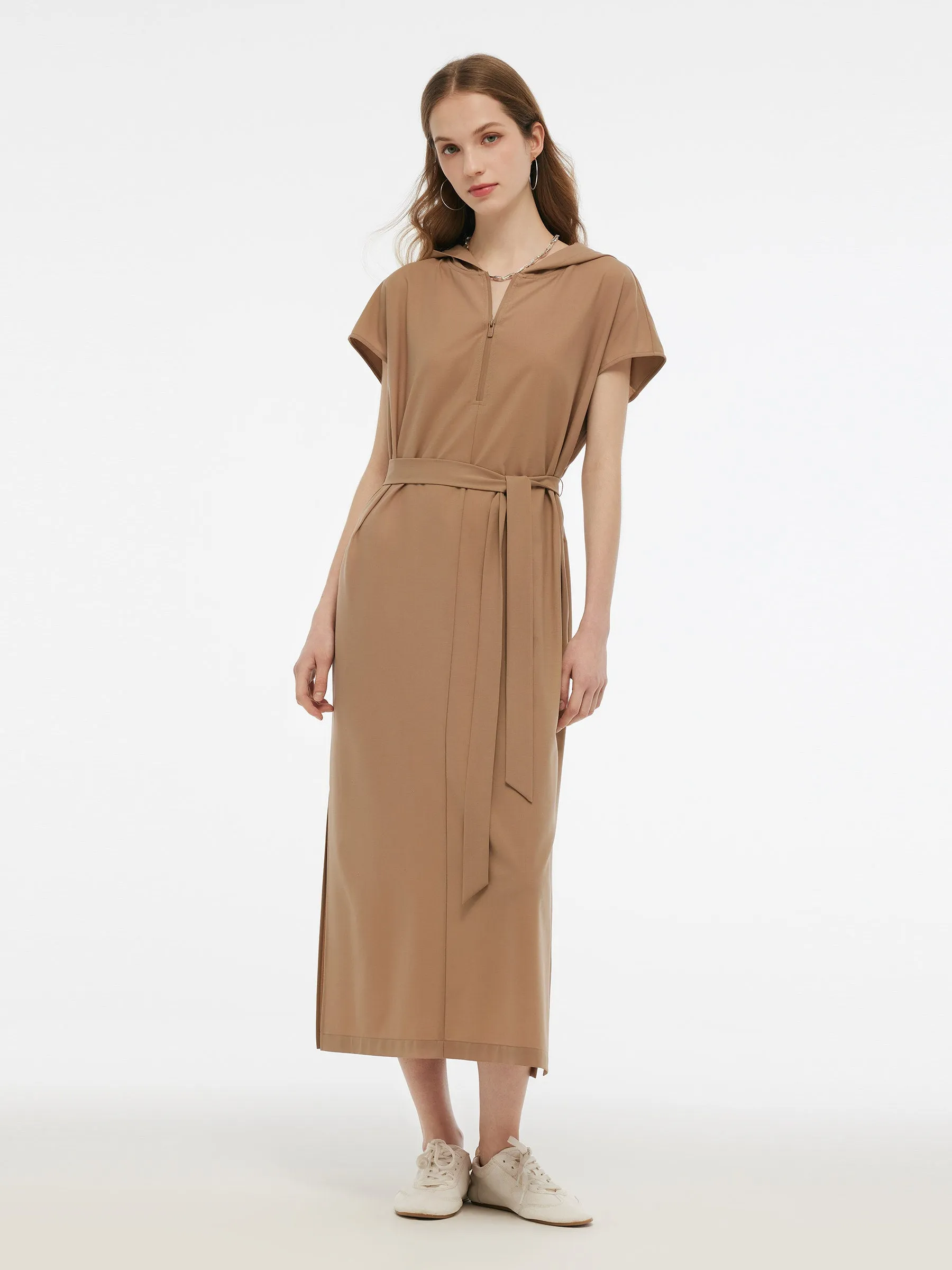 Worsted Wool Blend Women Hooded Belted Maxi Dress sold by Goelia product image thumbnail 4