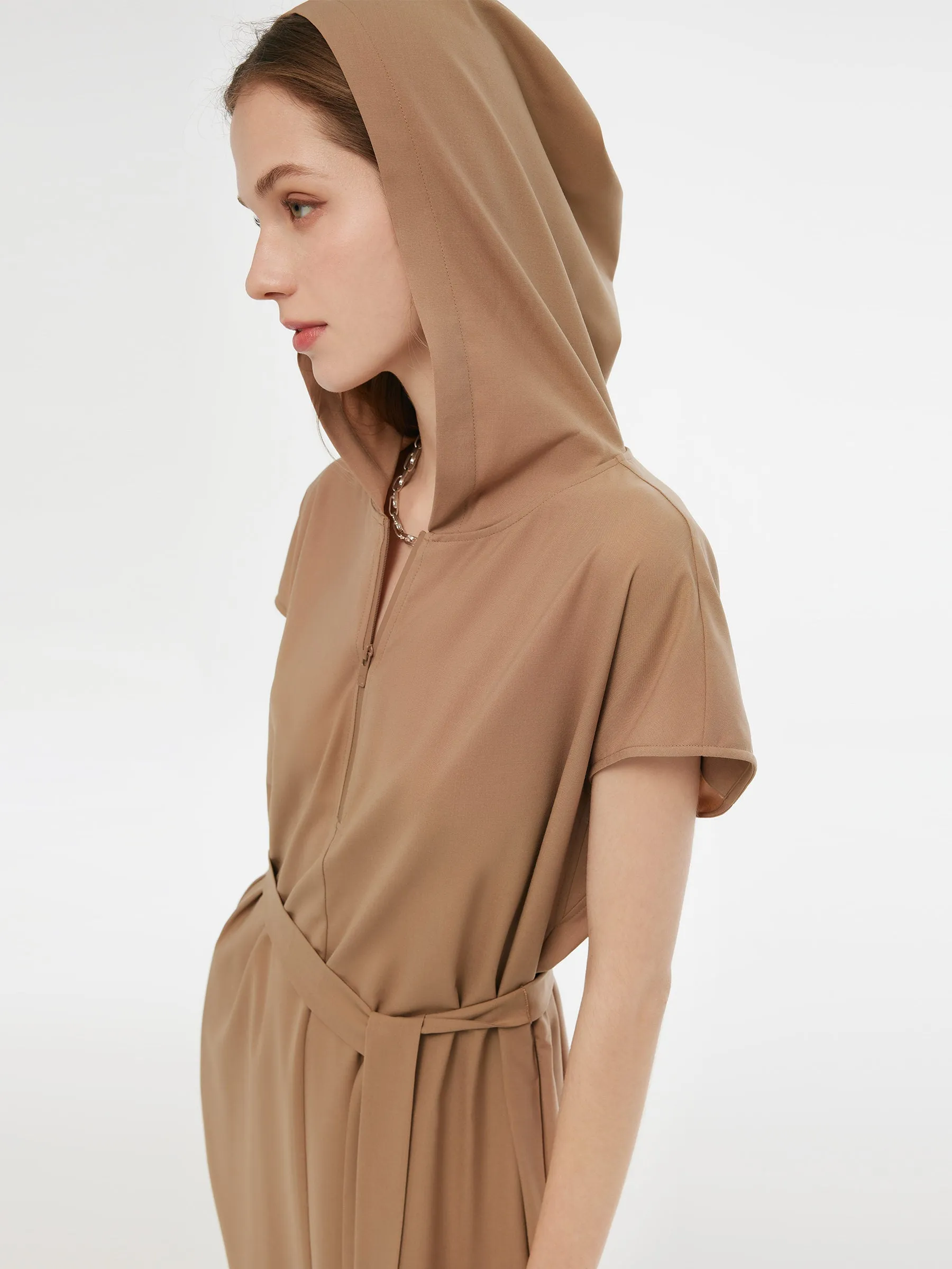 Worsted Wool Blend Women Hooded Belted Maxi Dress sold by Goelia product image thumbnail 5