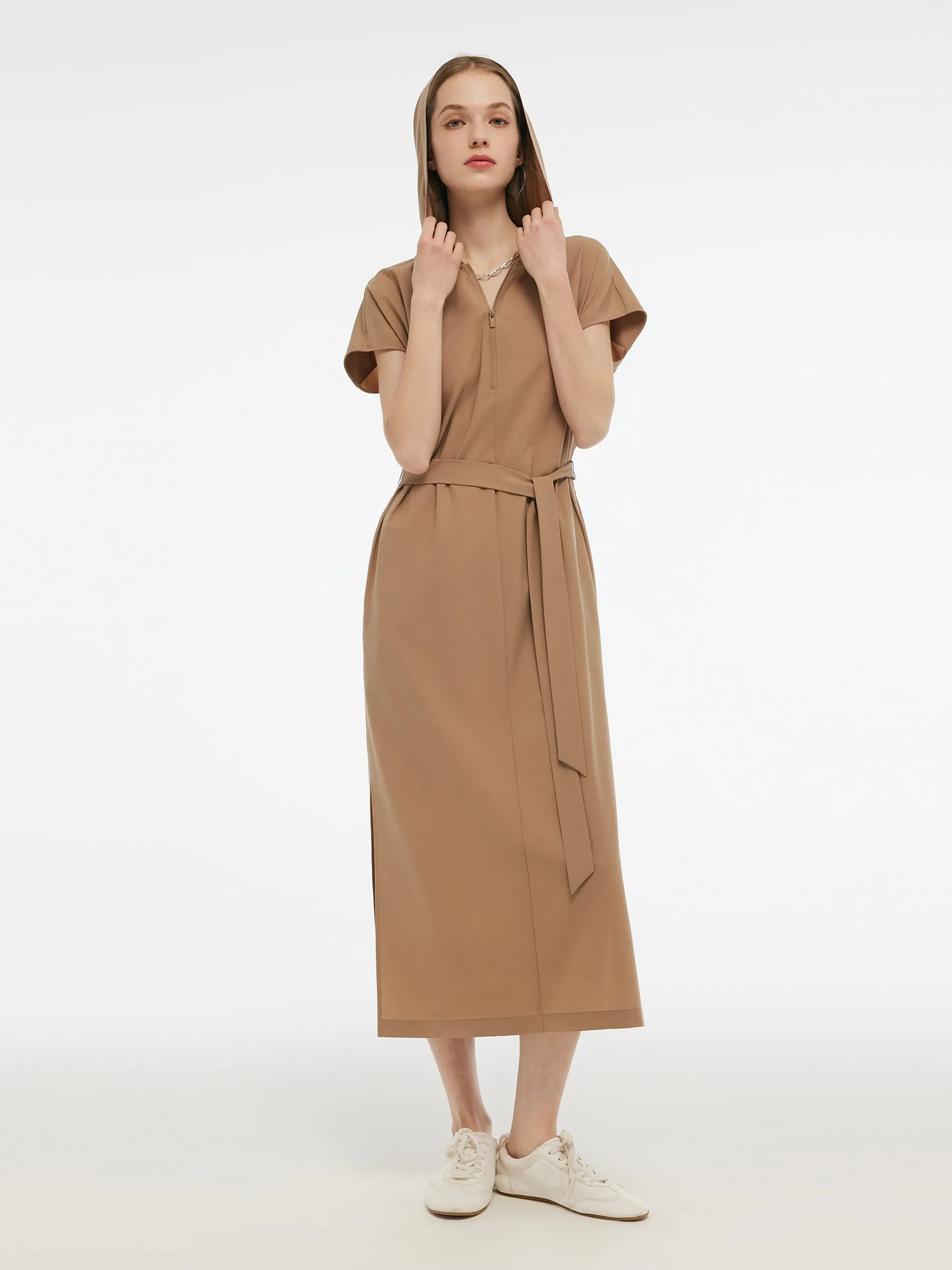 Worsted Wool Blend Women Hooded Belted Maxi Dress sold by Goelia product image thumbnail 2