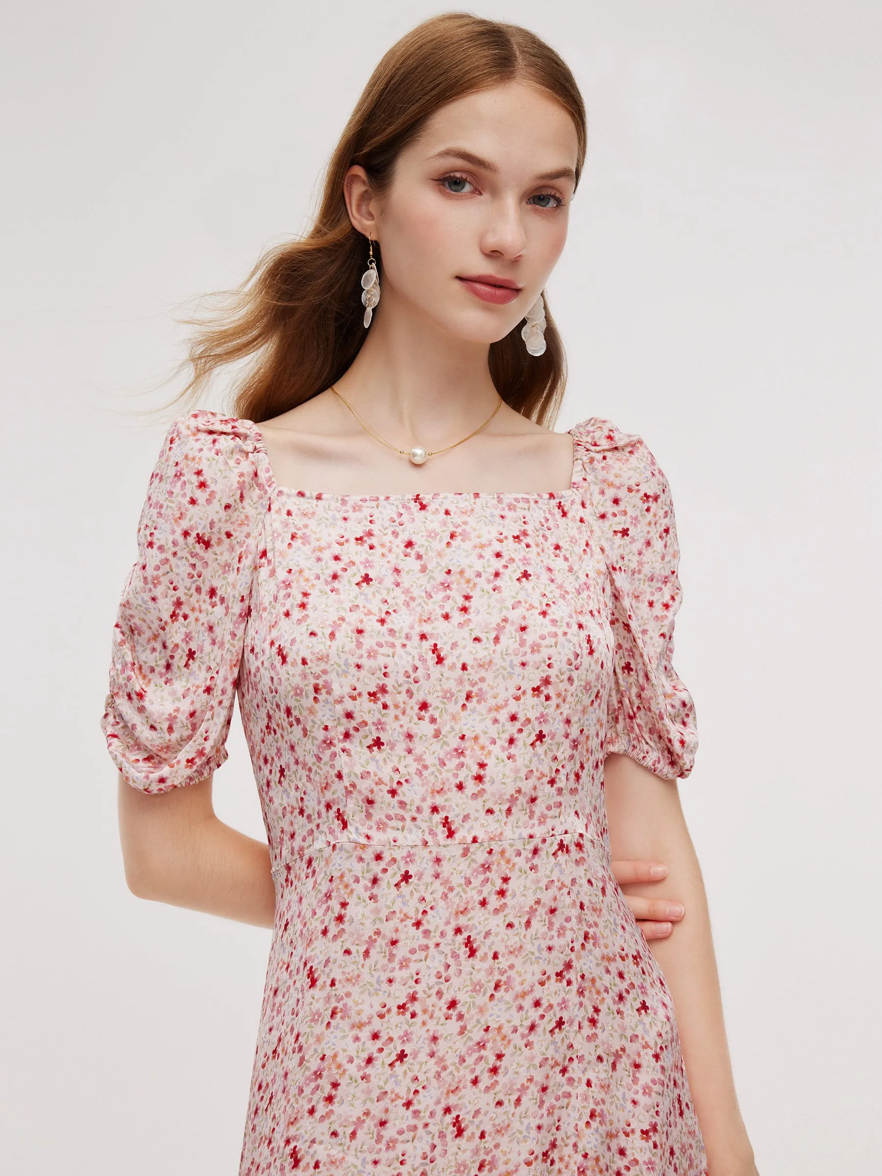 Floral Print Side Slit Women Ruched Sleeve Maxi Dress sold by Goelia product image thumbnail 5