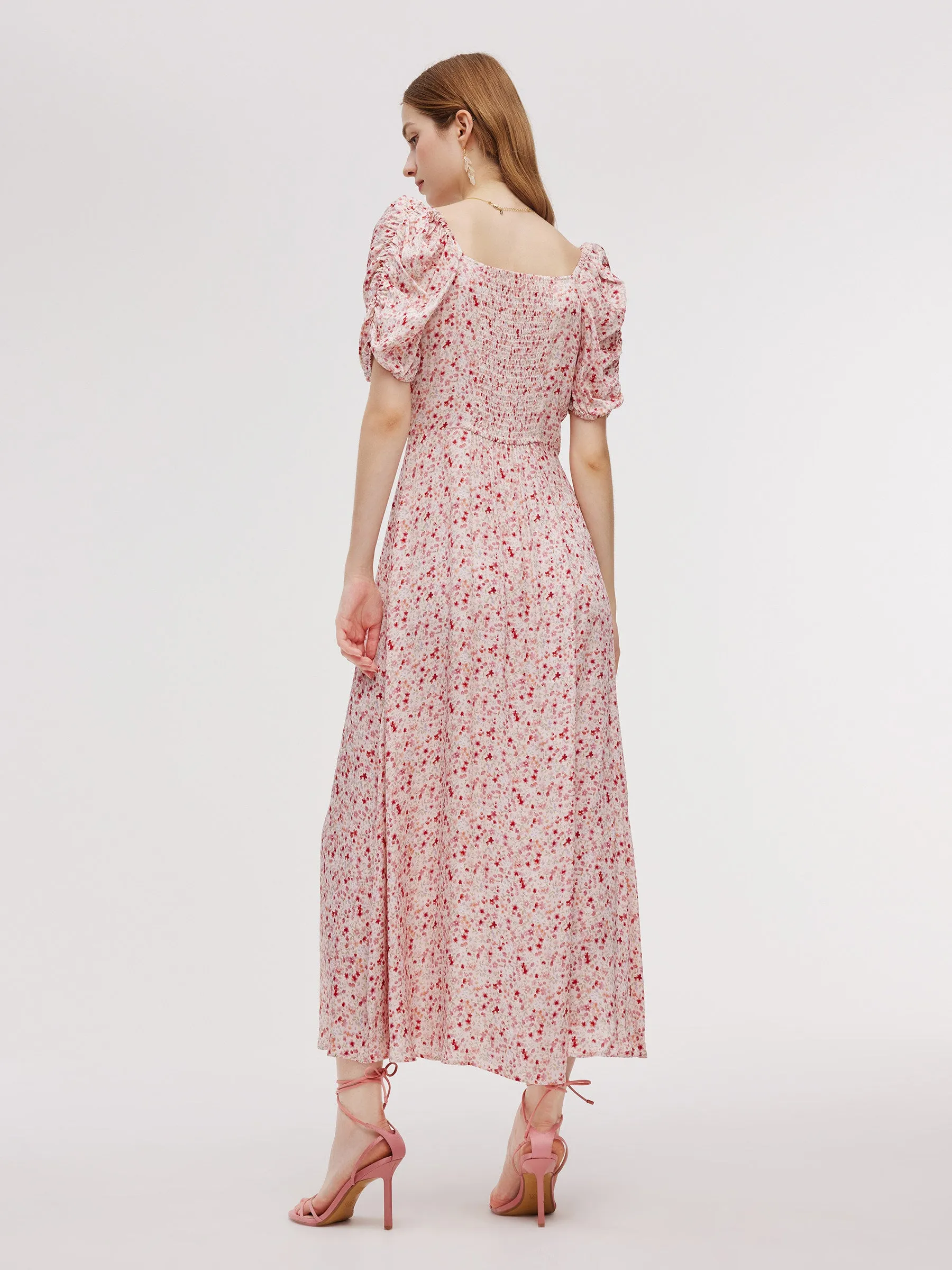 Floral Print Side Slit Women Ruched Sleeve Maxi Dress sold by Goelia product image thumbnail 3