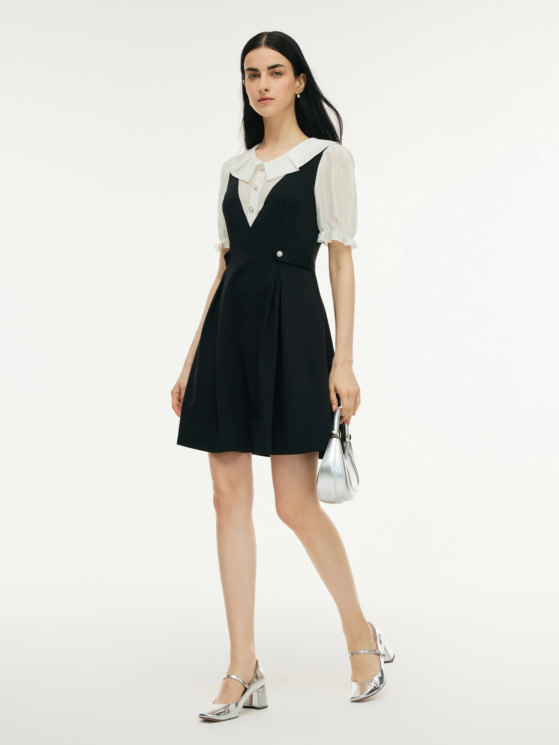 Faux-Layered A-Line Women Puff Sleeve Knit Mini Dress sold by Goelia product image thumbnail 2