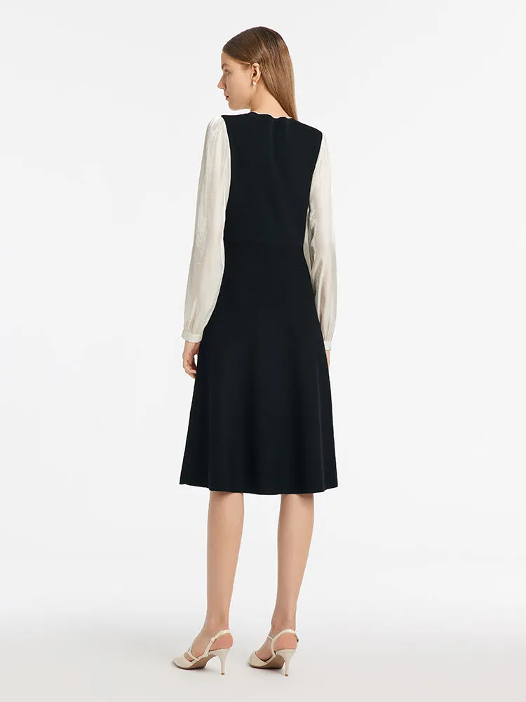 Knitted Patchwork V-Neck Women Midi Dress sold by Goelia product image thumbnail 4