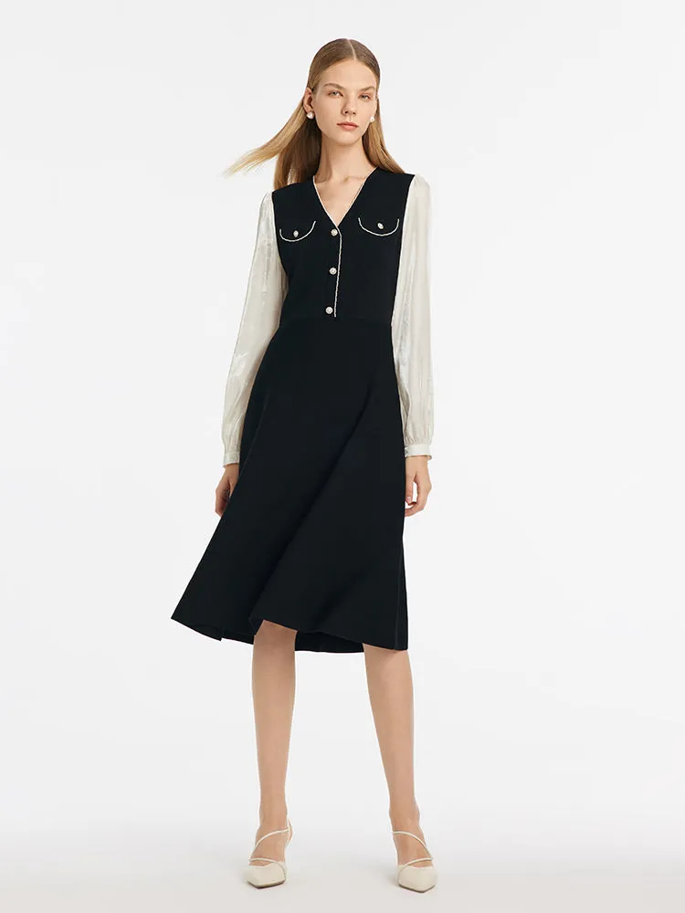 Knitted Patchwork V-Neck Women Midi Dress sold by Goelia product image thumbnail 3