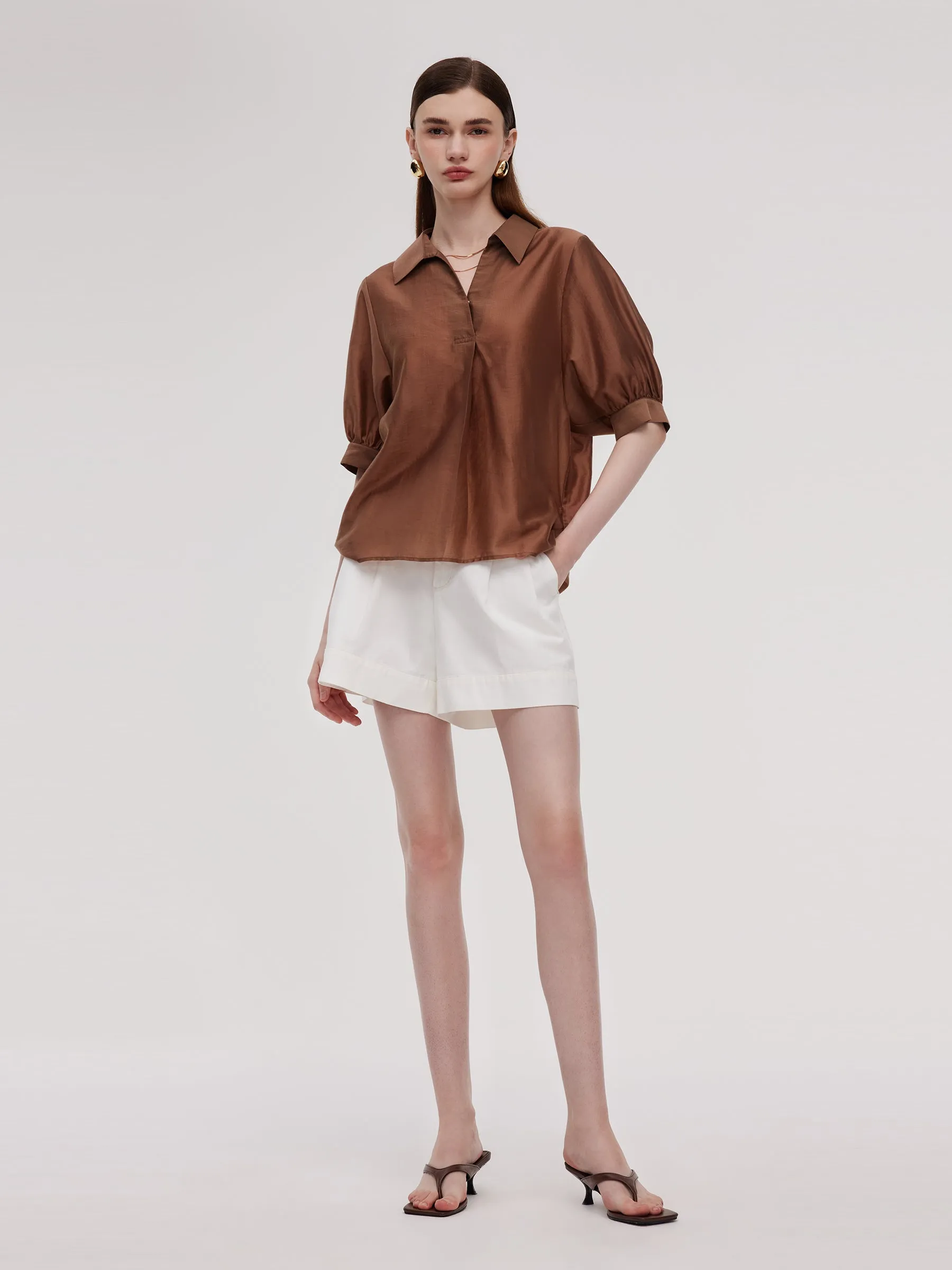 Tencel Blend Loose Fit Women Blouse With Silk Scarf sold by Goelia product image thumbnail 2