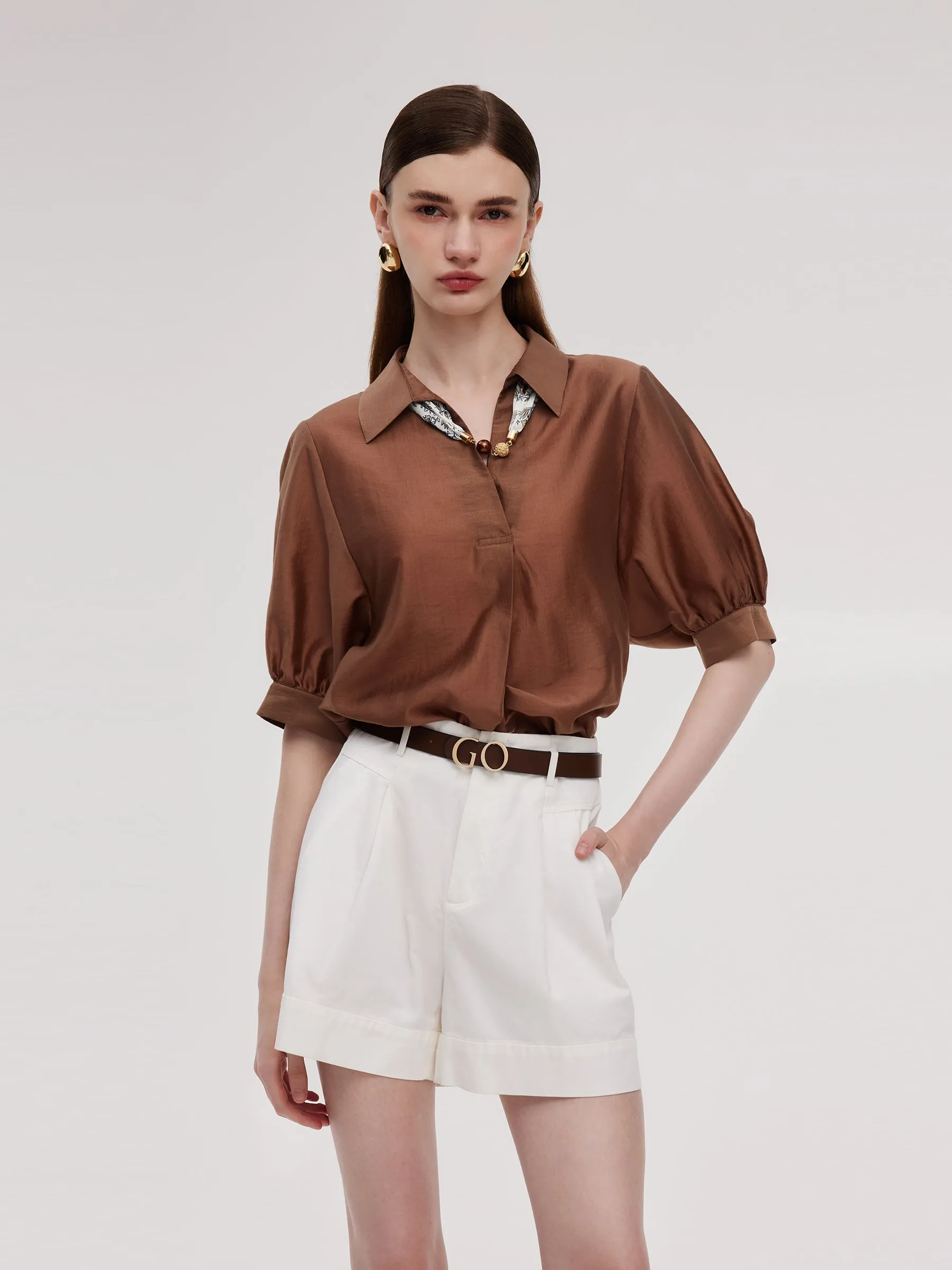 Tencel Blend Loose Fit Women Blouse With Silk Scarf sold by Goelia