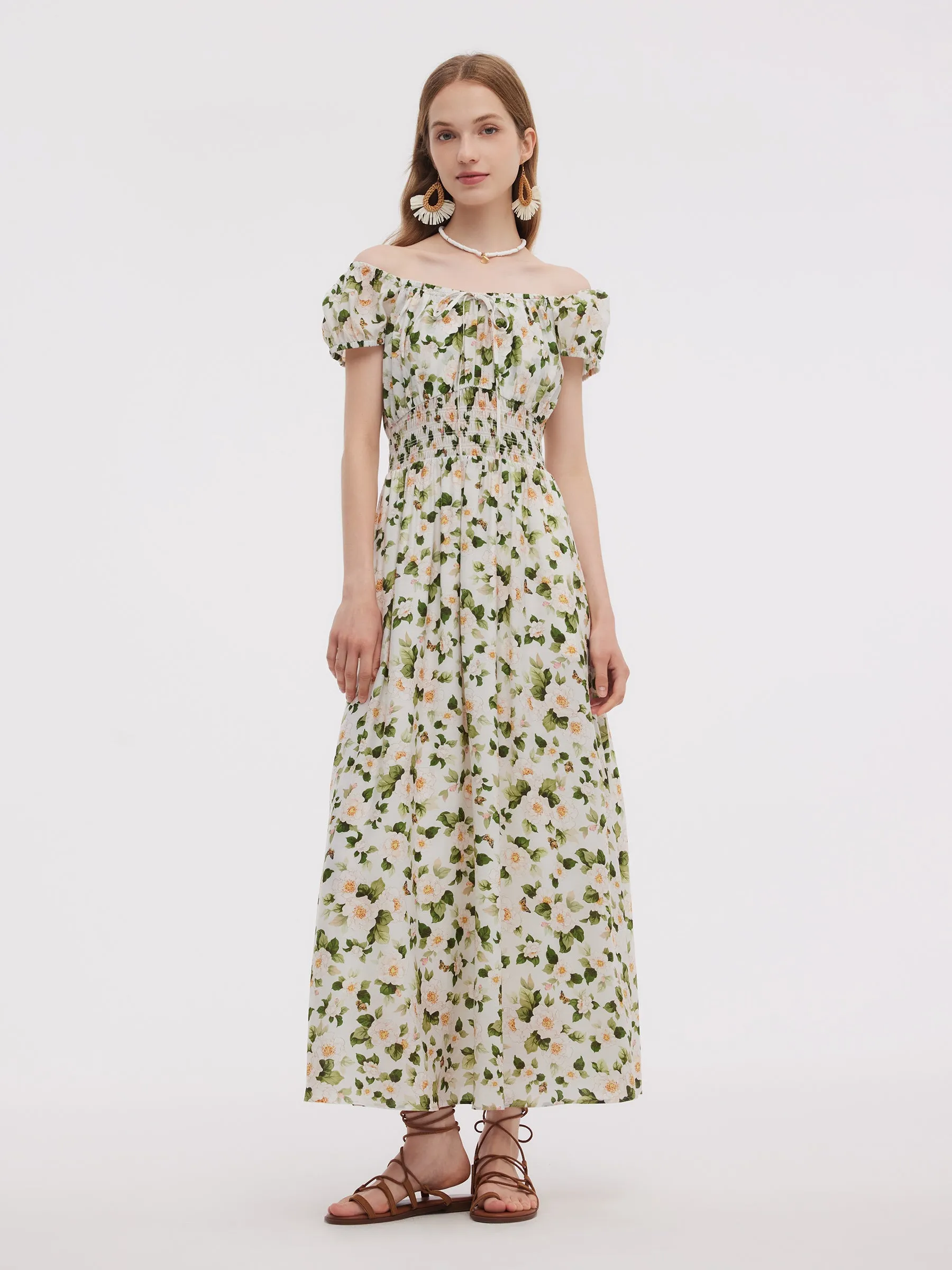 Acetate Blend Floral Print Adjustable Drawstring Neckline Women Maxi Dress sold by Goelia product image thumbnail 2