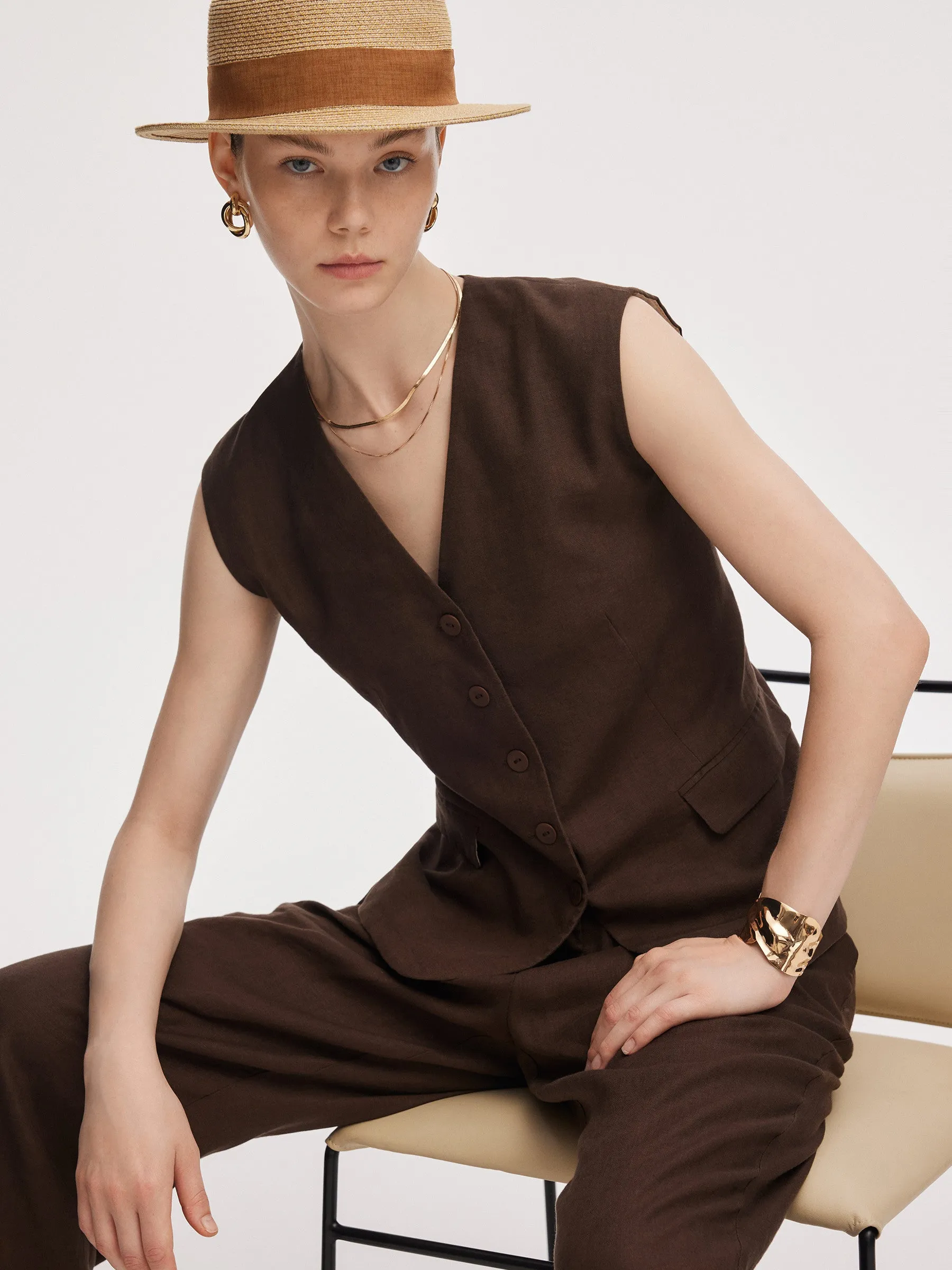 100% Linen Women V-Neck Vest sold by Goelia product image thumbnail 5