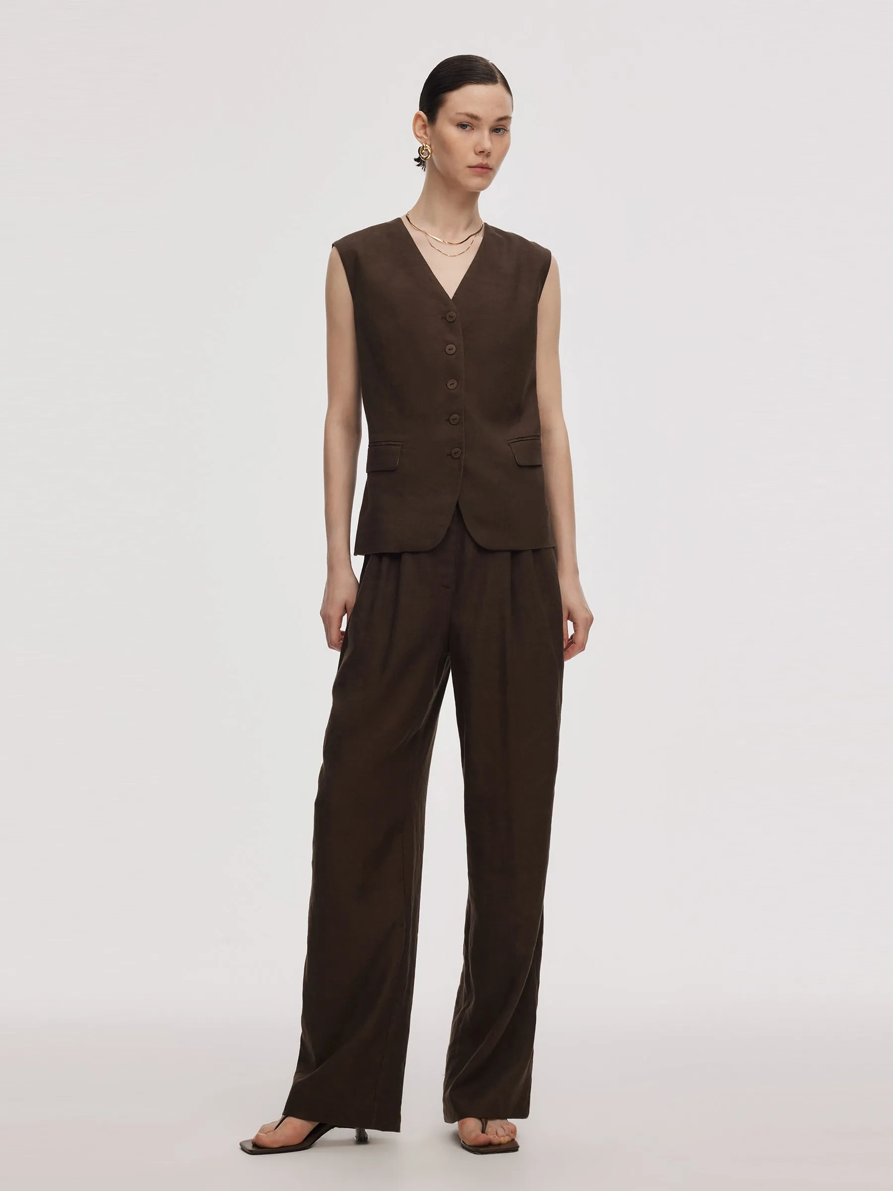 100% Linen Women V-Neck Vest sold by Goelia product image thumbnail 2