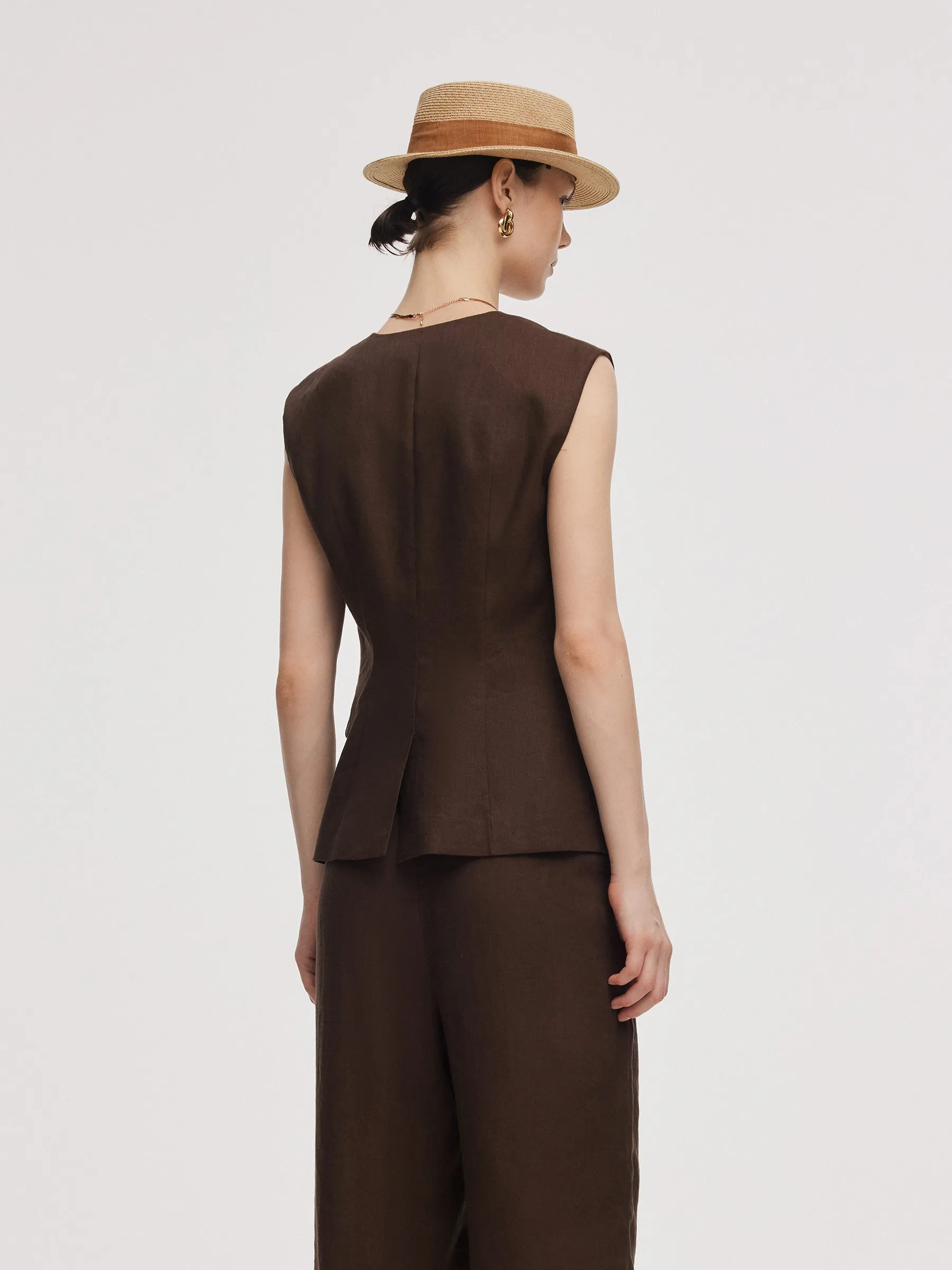 100% Linen Women V-Neck Vest sold by Goelia product image thumbnail 3