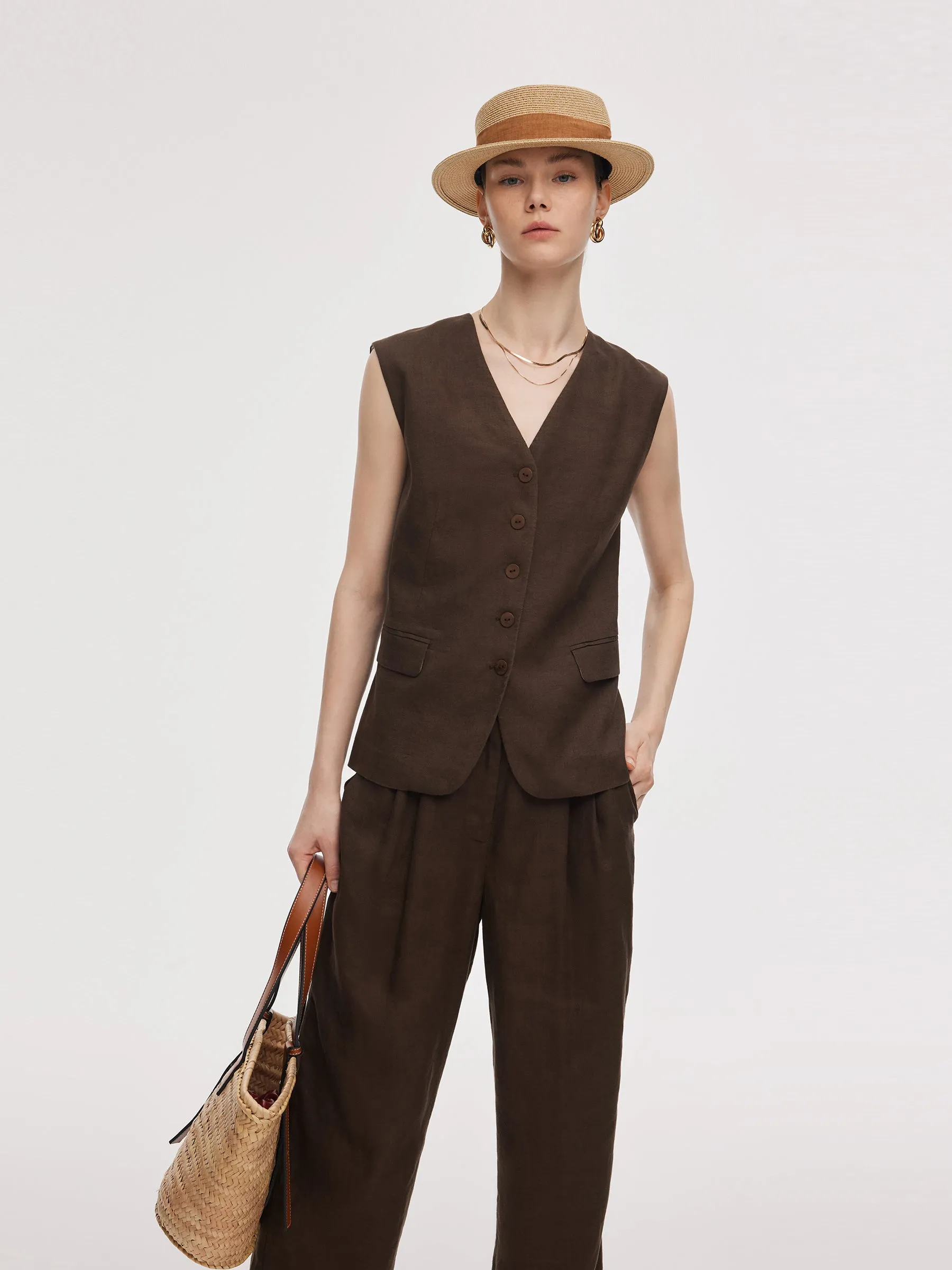 100% Linen Women V-Neck Vest sold by Goelia product image thumbnail 4