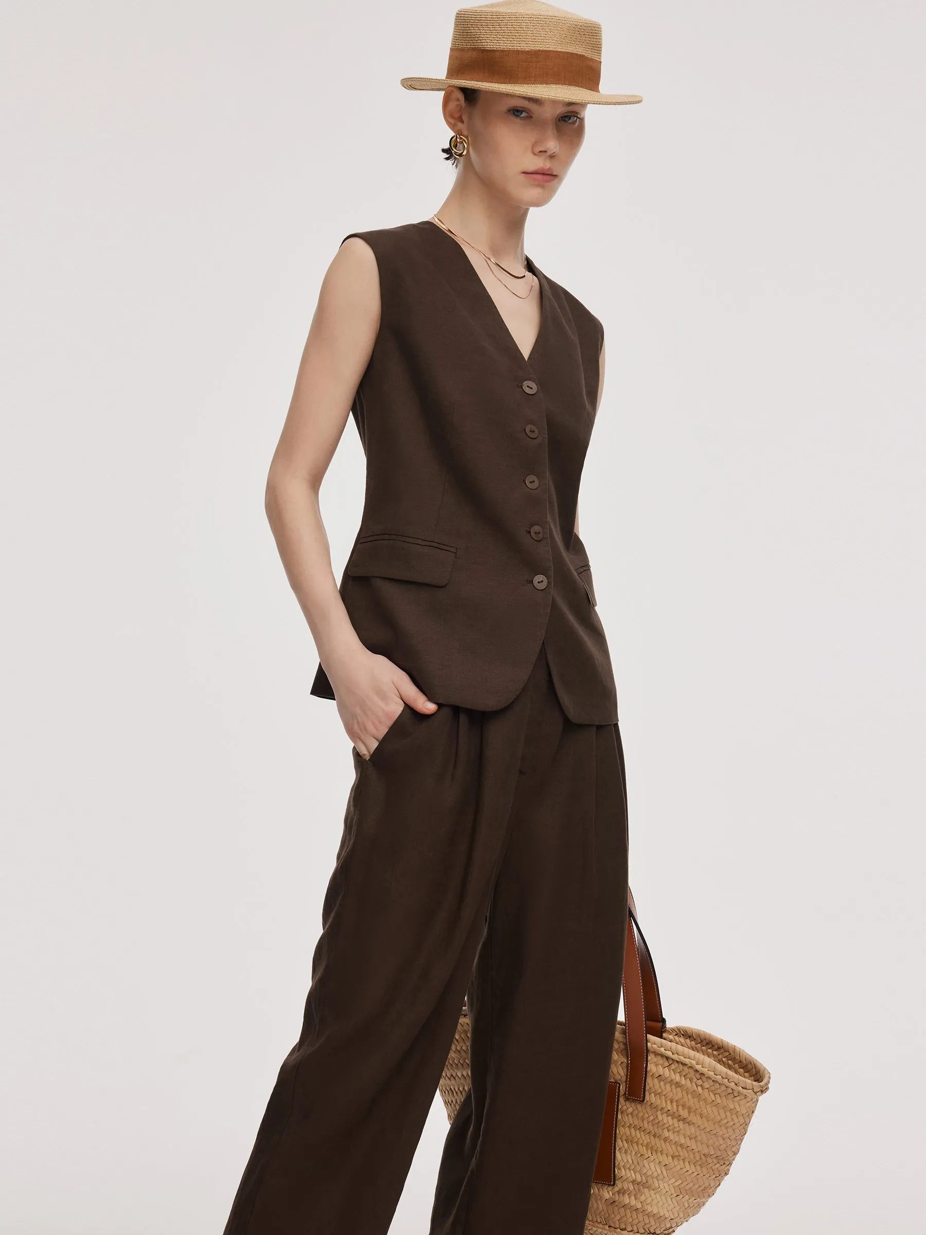 100% Linen Women V-Neck Vest sold by Goelia