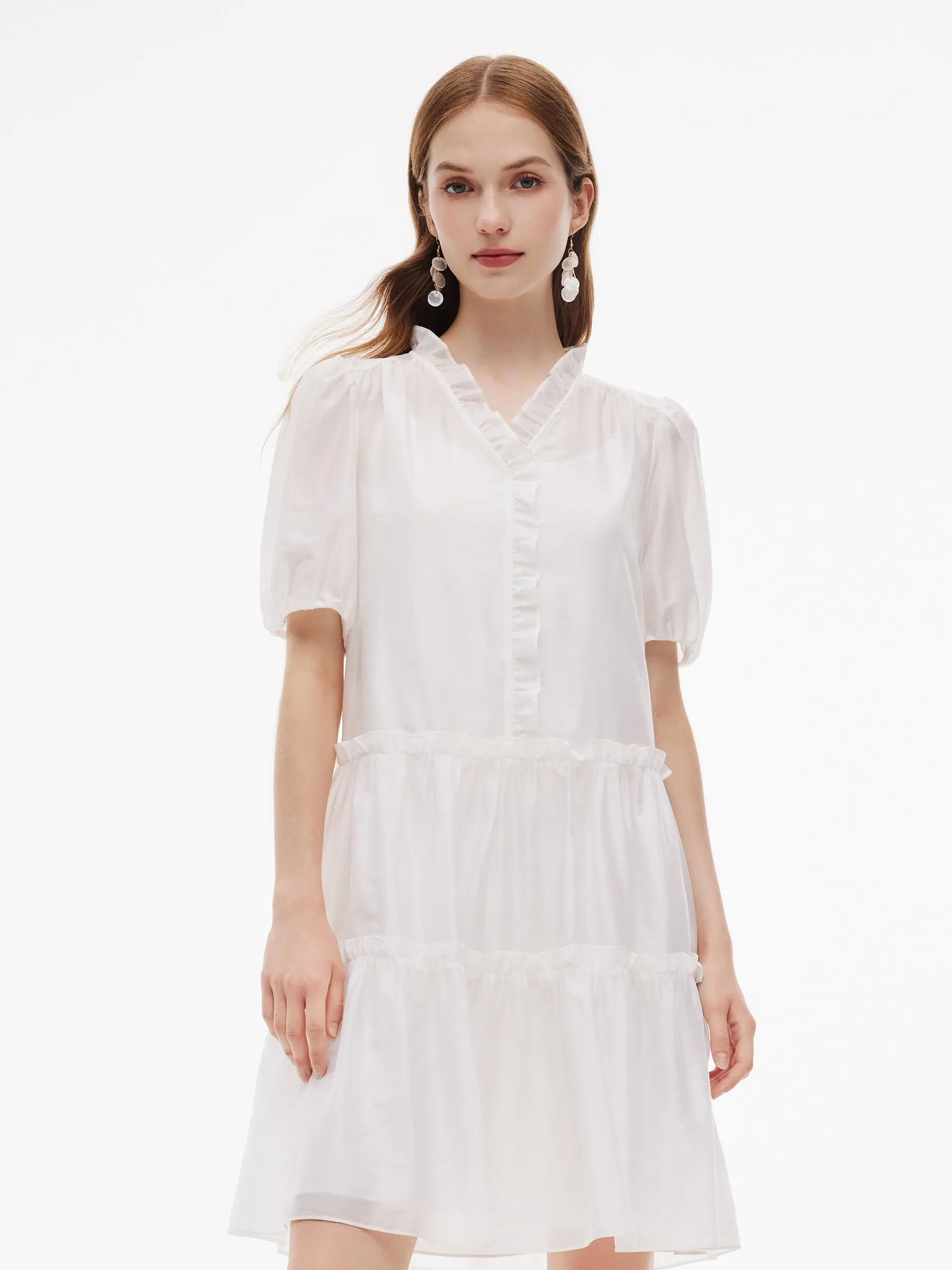 Tencel Blend Ruffle V-Neck Women Mini Dress With Slip Dress sold by Goelia product image thumbnail 4