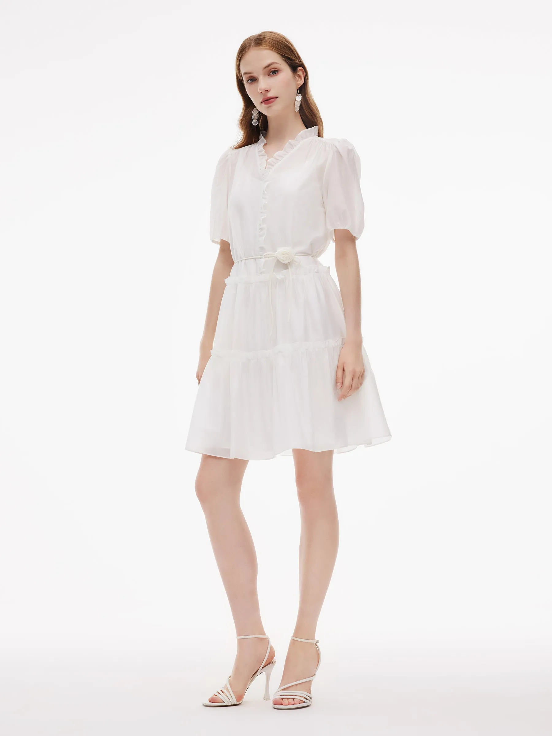 Tencel Blend Ruffle V-Neck Women Mini Dress With Slip Dress sold by Goelia product image thumbnail 2