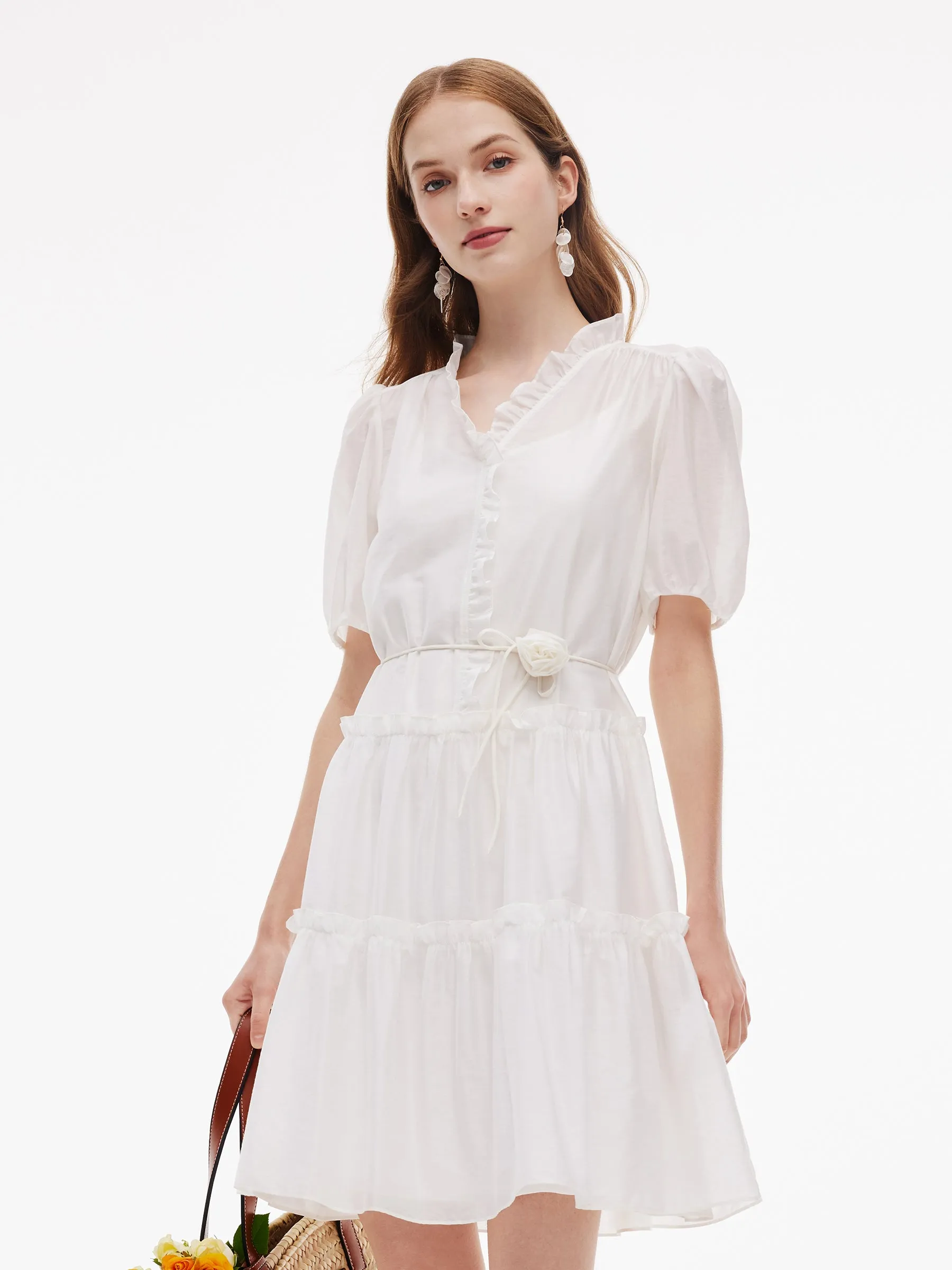 Tencel Blend Ruffle V-Neck Women Mini Dress With Slip Dress sold by Goelia product image thumbnail 5