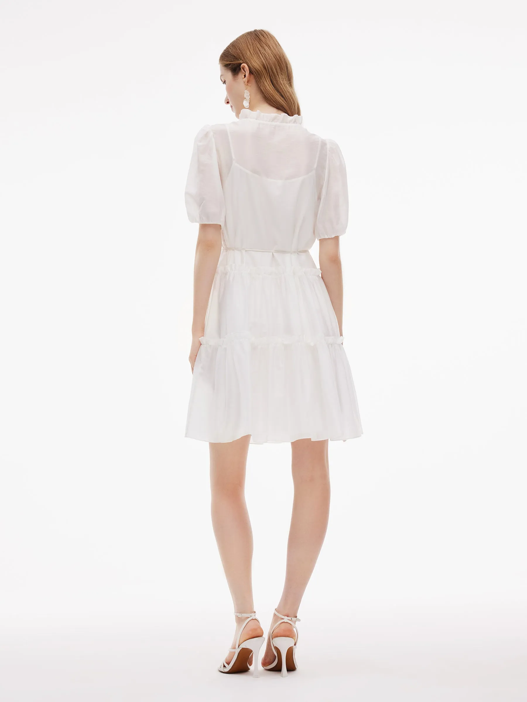 Tencel Blend Ruffle V-Neck Women Mini Dress With Slip Dress sold by Goelia product image thumbnail 3