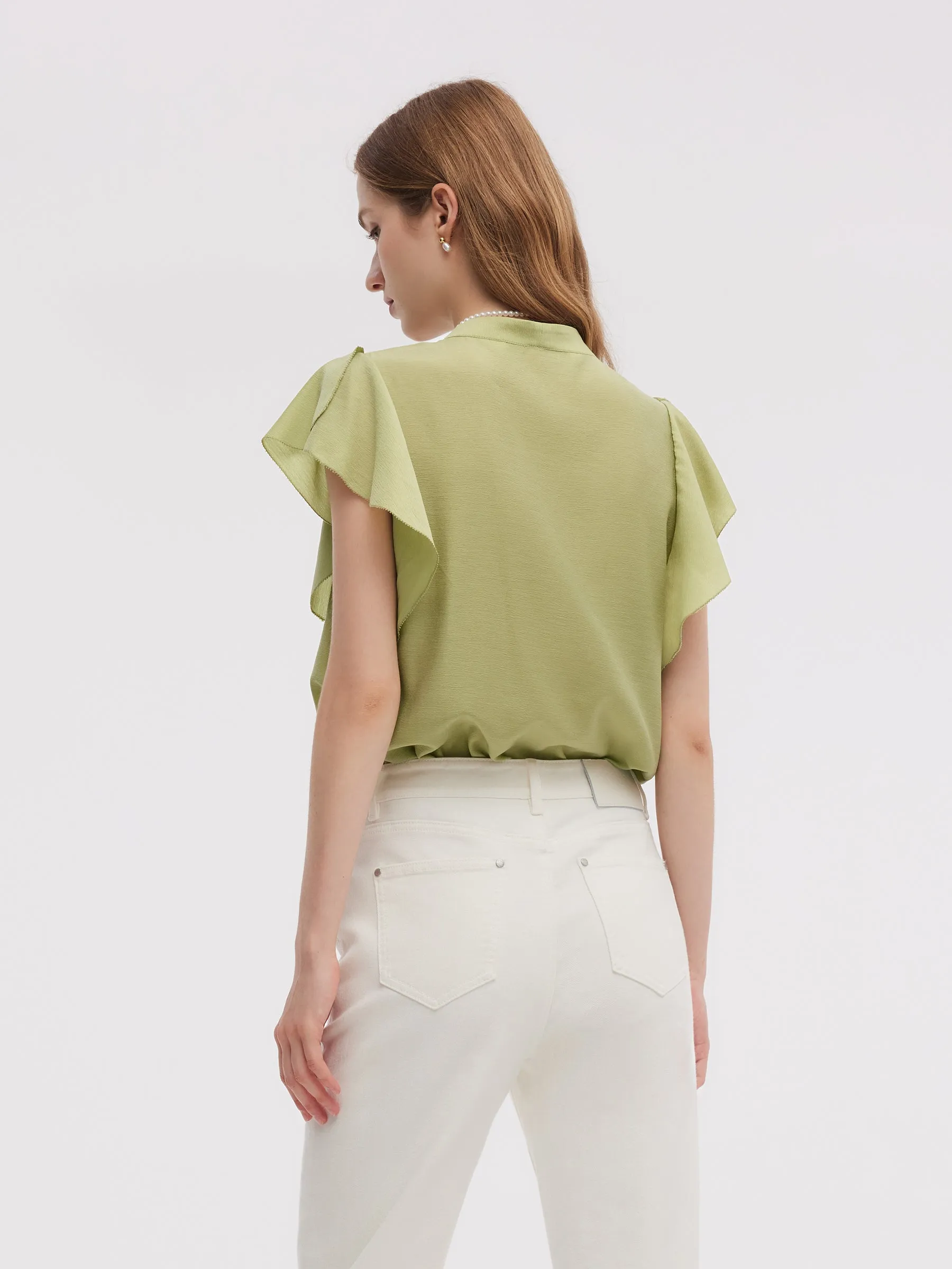 Acetate Blend V-Neck Women Ruffle Sleeve Blouse sold by Goelia product image thumbnail 4