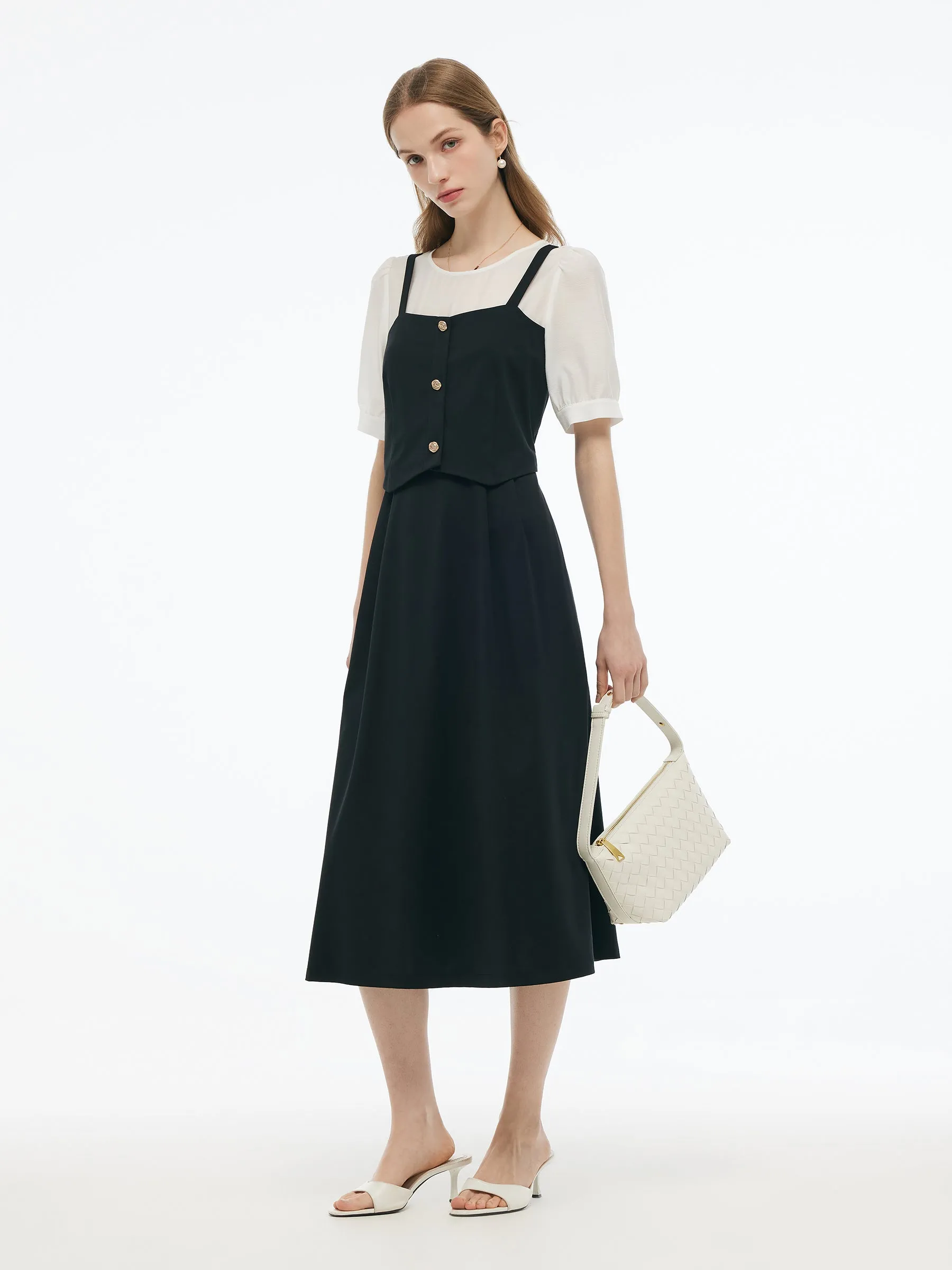 Tencel Blend Mock Layered Women A-Line Maxi Dress sold by Goelia product image thumbnail 4