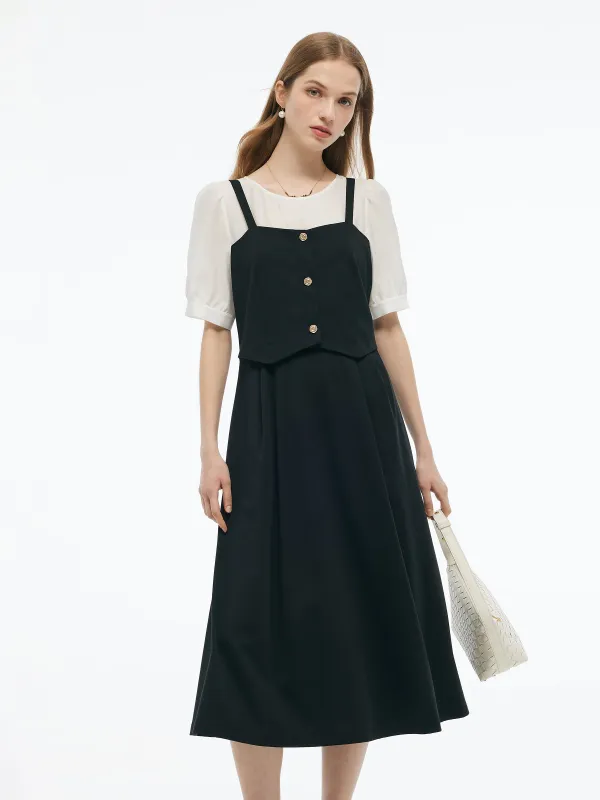 Tencel Blend Mock Layered Women A-Line Maxi Dress sold by Goelia